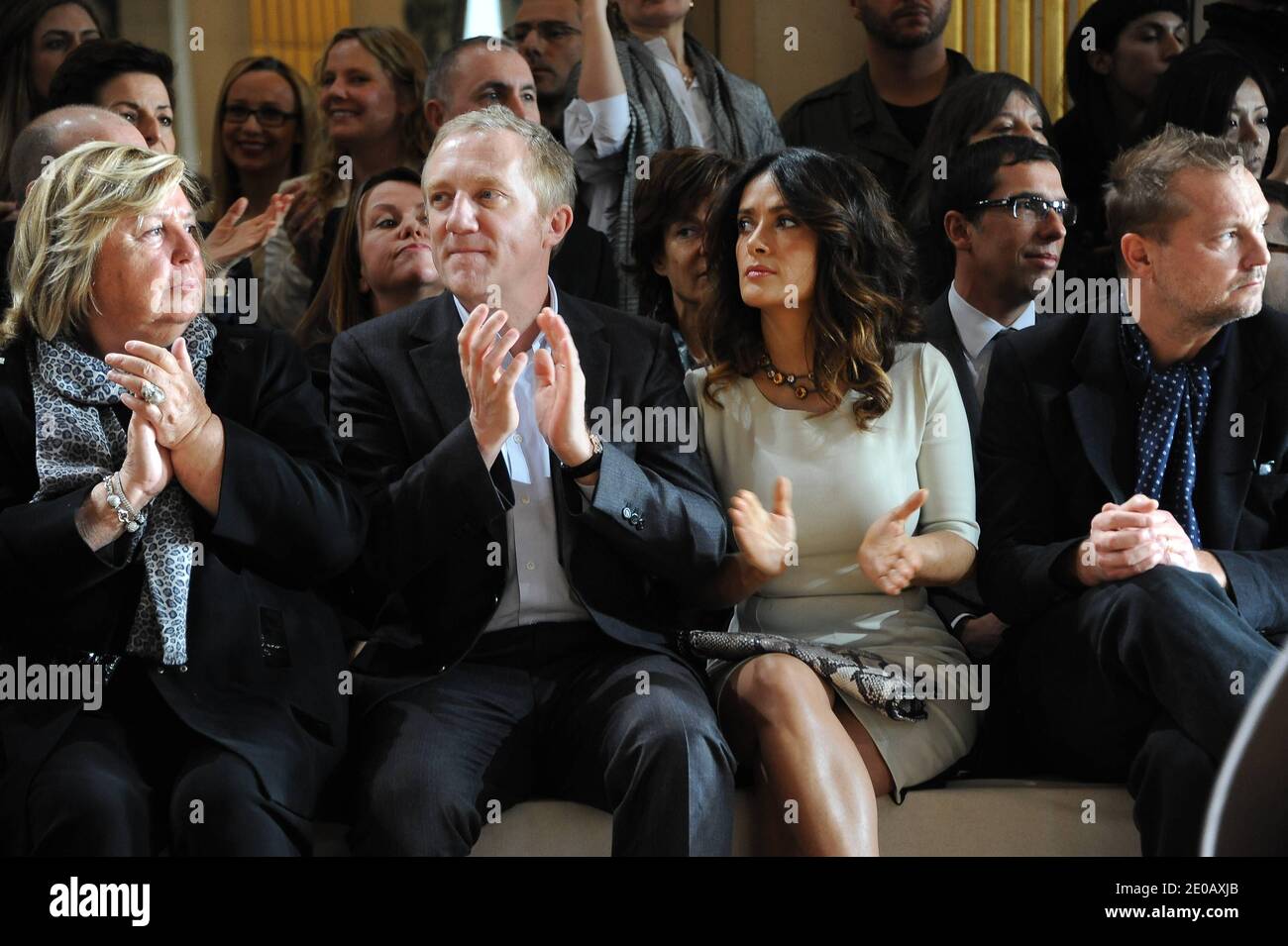 Maryvonne Pinault, Francois-Henri Pinault and his wife Salma Hayek attending the Stella McCartney's Fall-Winter 2012-2013 Ready-To-Wear collection show held at the Paris City Hall in Paris, France, on March 5th, 2012. Photo by Nicolas Briquet/ABACAPRESS.COM Stock Photo