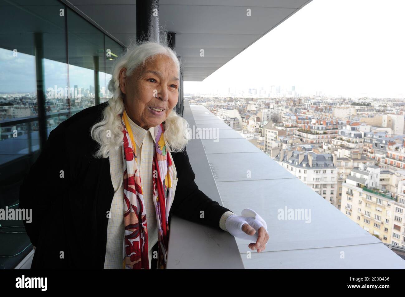 Egyptian feminist activist Nawal El Saadawi poses in Paris, France on March 8, 2012, after signing the 'Appeal for Dignity and Equality' of Arab Women, signed by 8 women from Tunisia, Egypt, Libya, Syria and Algeria. Photo by Ammar Abd Rabbo/ABACAPRESS.COM Stock Photo