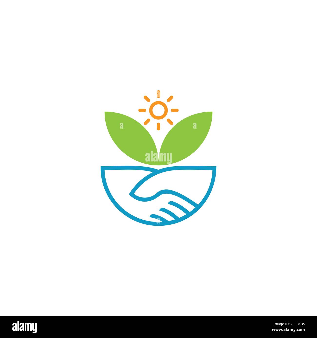 sun leaf hand care shake natural symbol logo vector Stock Vector