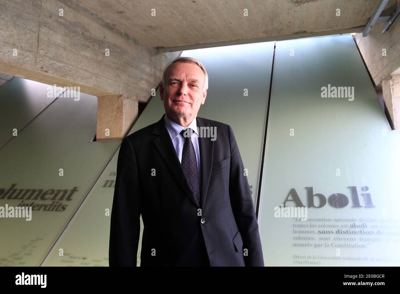 Jean-Marc Ayrault, Mayor of Nantes and MP visits the memorial of the abolition of slavery in Nantes, March 23, 2012. The memorial designed by the artist Krzystof Wodiczko and architect Julian Bonder will open to the public on Sunday. Photo by Laetitia Notarianni/ABACAPRESS.COM Stock Photo