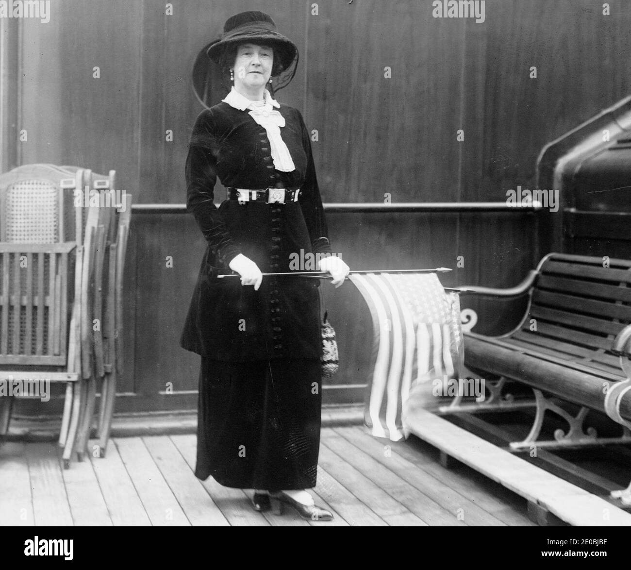 The photograph of Lady Duff Gordon, a first-class passenger onboard Titanic is on display at 'Titanic, Return to Cherbourg' exhibition, at Cite de la Mer Museum in Cherbourg, western France in March 2012. The exhibition marking the 100th anniversary of the sinking of Titanic on April 14, 1912 is to open in April 2012.Titanic was built by Harland & Wolff in Belfast Ireland during 1910-1911 and later sank on April 15th, 1912 off the coast of New Foundland after striking an iceberg during her maiden voyage from Southampton, England to New York, USA, with the loss of 1,522 passengers and crew. Pho Stock Photo