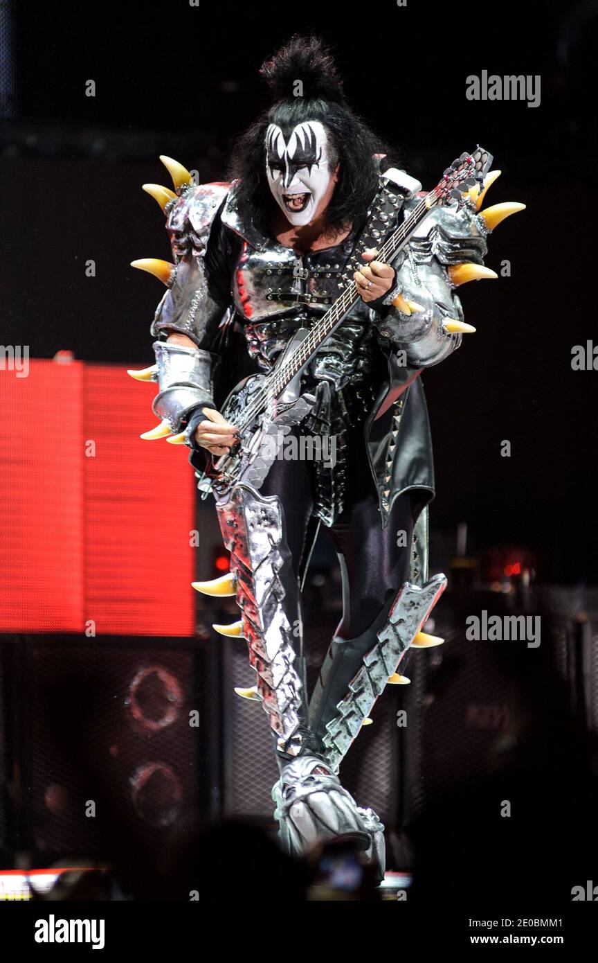Gene Simmons of 'KISS' performing live on stage during the Final Tour celebrations in New Orleans, LA, USA on March 30, 2012. Photo by Craig Mulcahy/ABACAPRESS.COM Stock Photo