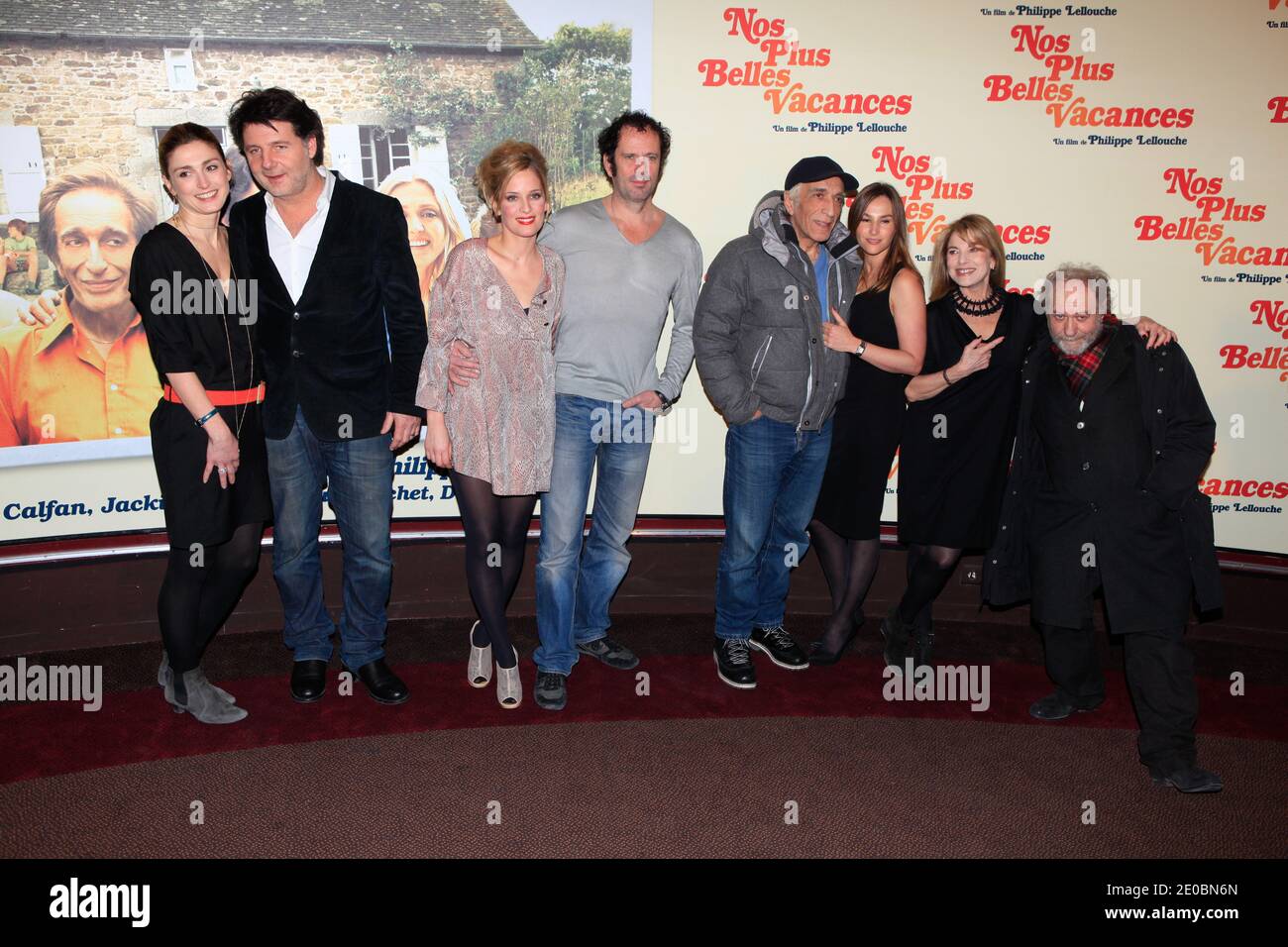 Julie Gayet, Philippe Lellouche, Julie Bernard, Christian Vadim, Nicole Calfan, Gerard Darmon, Vanessa Demouy,Arielle Semeroff, Alain Doutey, David Brécourt, Alexandre Brasseur attending the 'Nos plus belles vacances' Photocall, before the premiere in Paris, held at the Gaumont Marignan in Paris, France on February 13, 2012. Photo by ABACAPRESS.COM Stock Photo