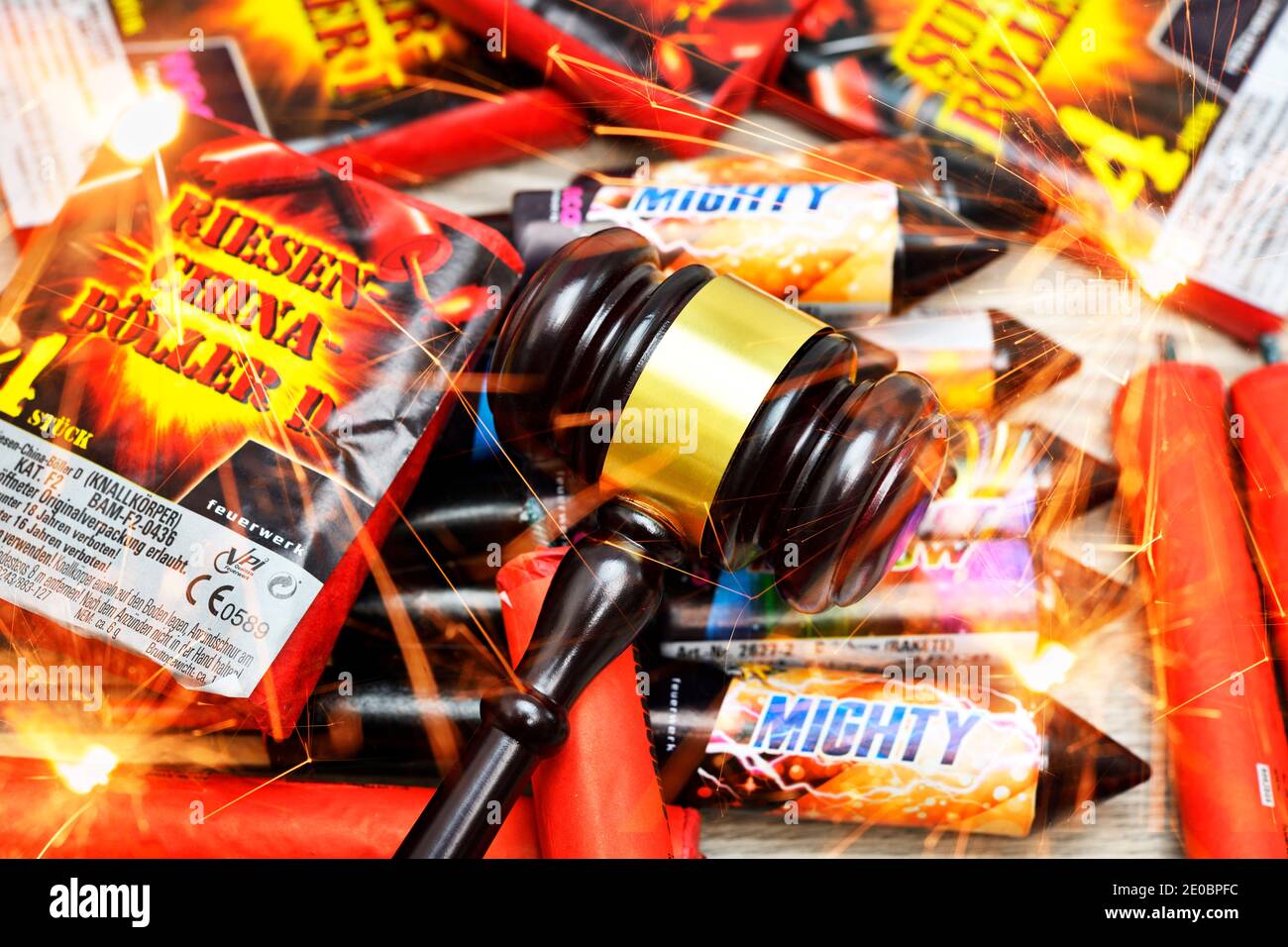Fireworks And Gavel Stock Photo