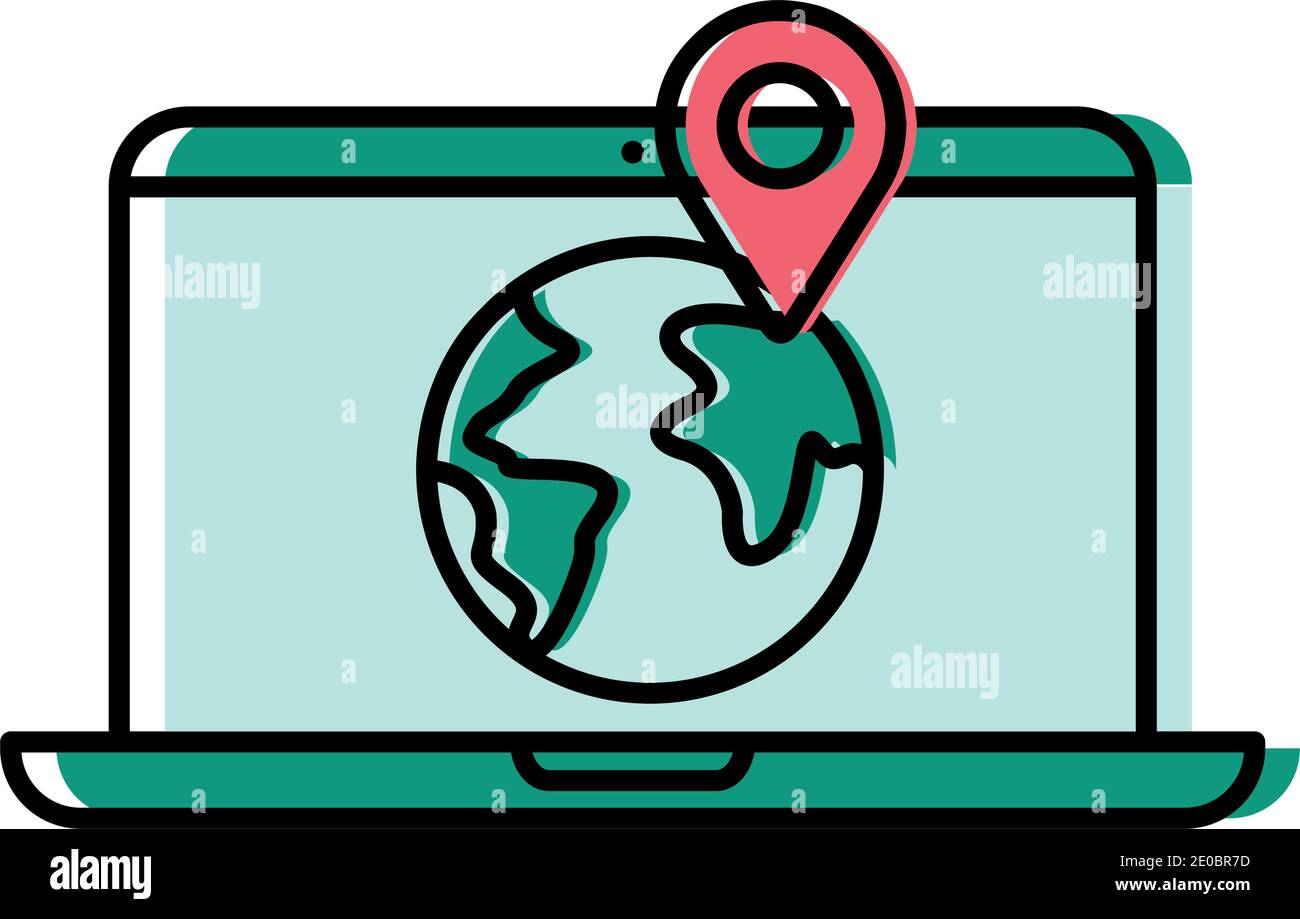 Gps mark on world in laptop design, travel navigation route and road ...