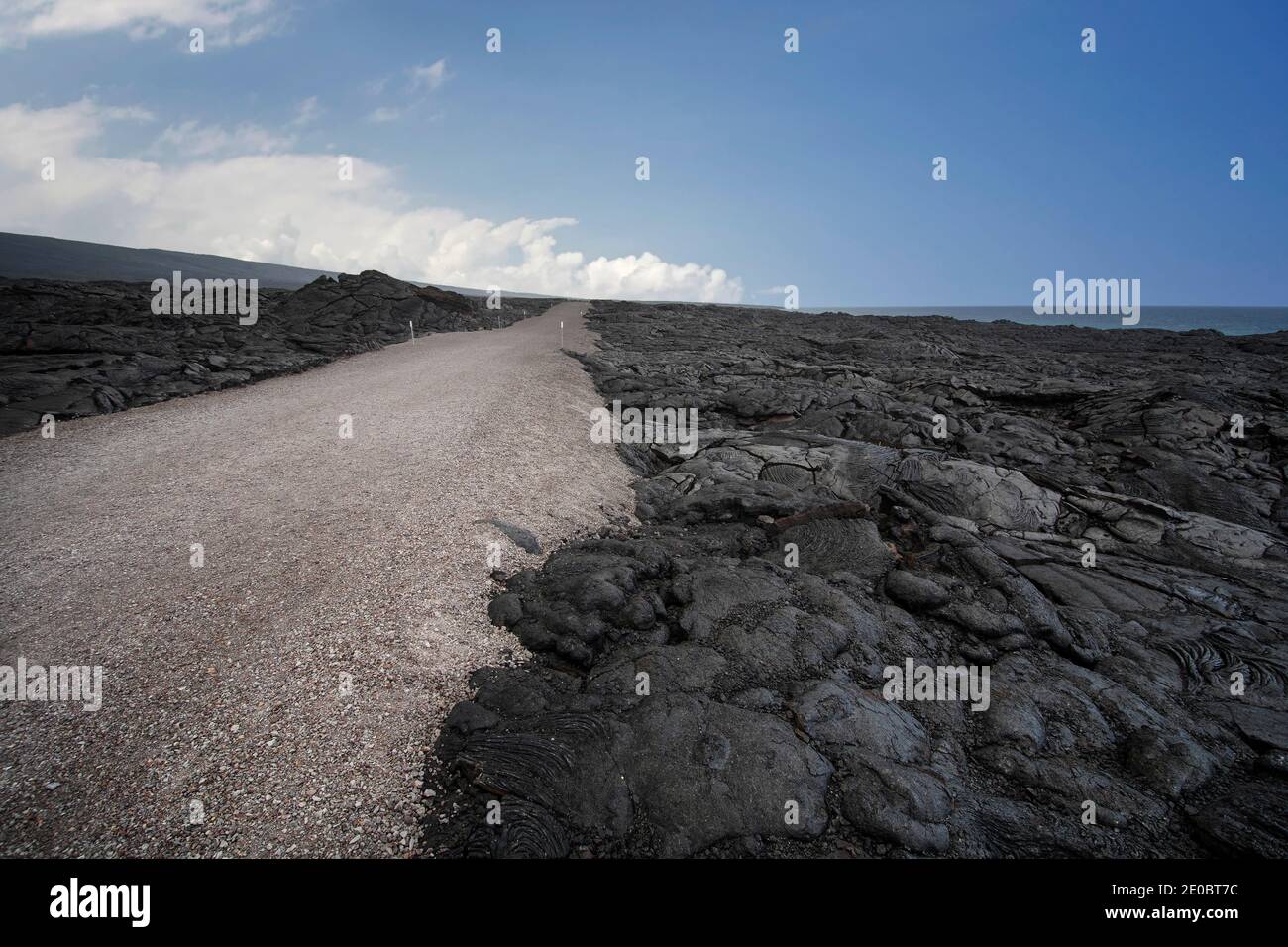 Emergency evacuation road built on old lava flow. Chain of Craters road,  Big Island Hawaii Stock Photo
