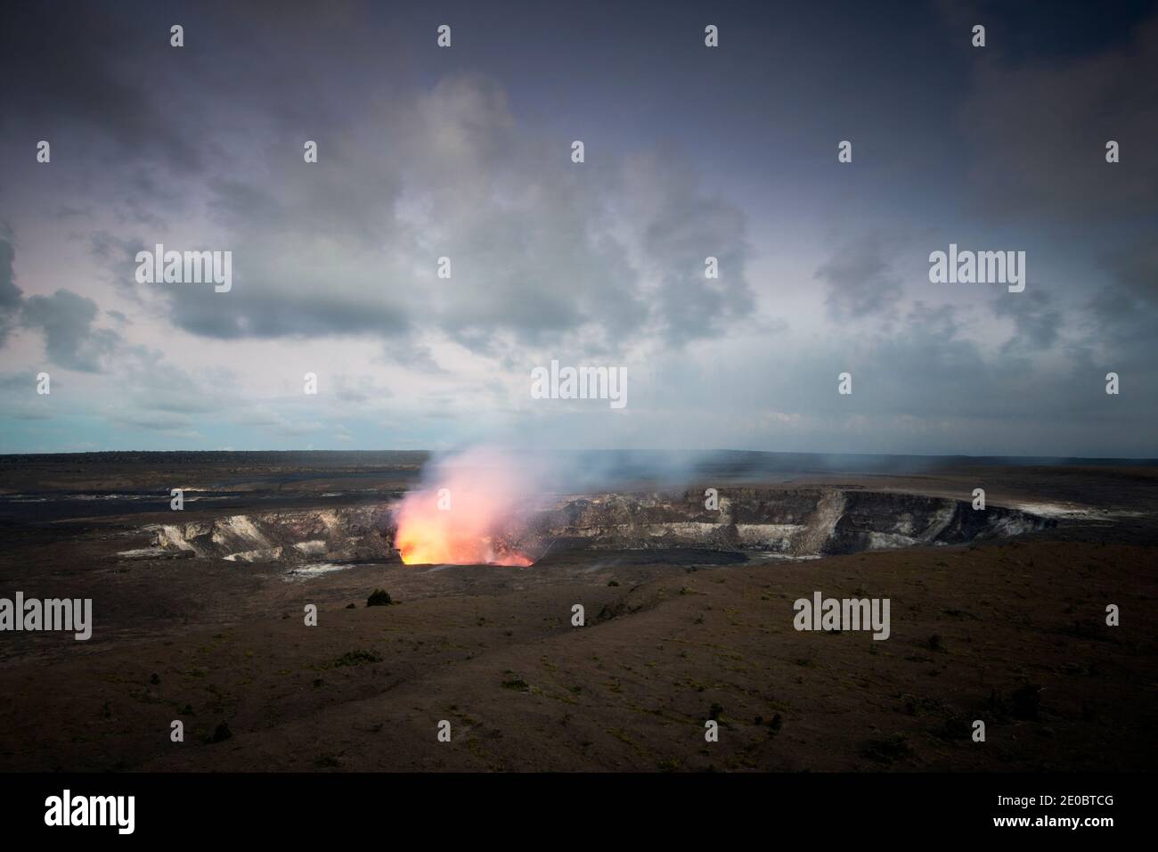 Kilauea volcano at dusk. Volcanoes National Park, Big Island Hawaii