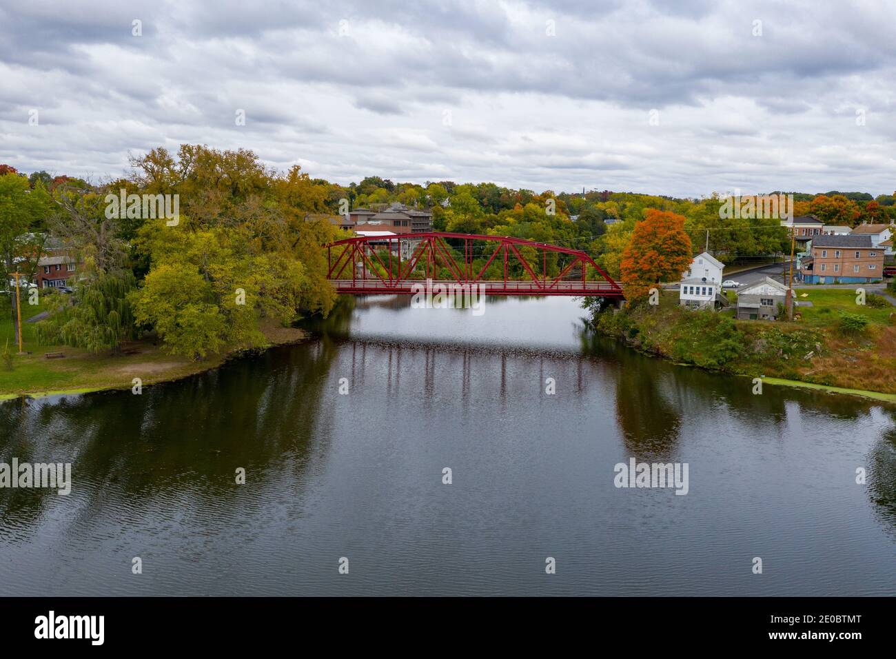 Aerial view of the Esopus Creek Bridge in Saugerties, New York Stock