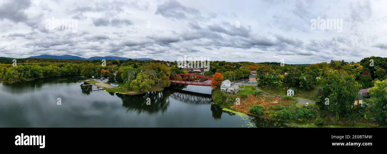 Aerial view of the Esopus Creek Bridge in Saugerties, New York Stock