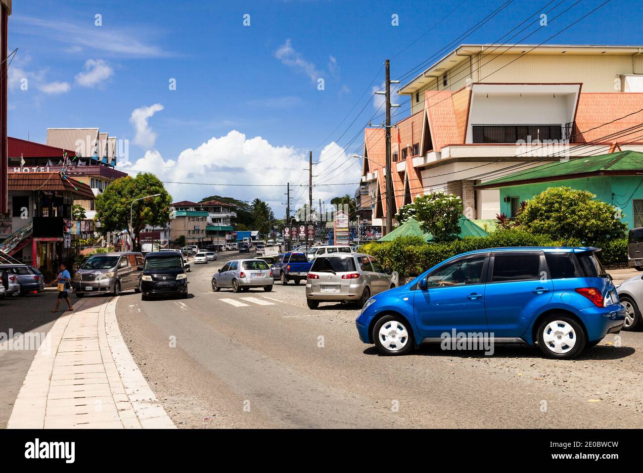 Main street of downtown at city centre, Island of Koror, Koror, Palau, Micronesia, Oceania Stock Photo