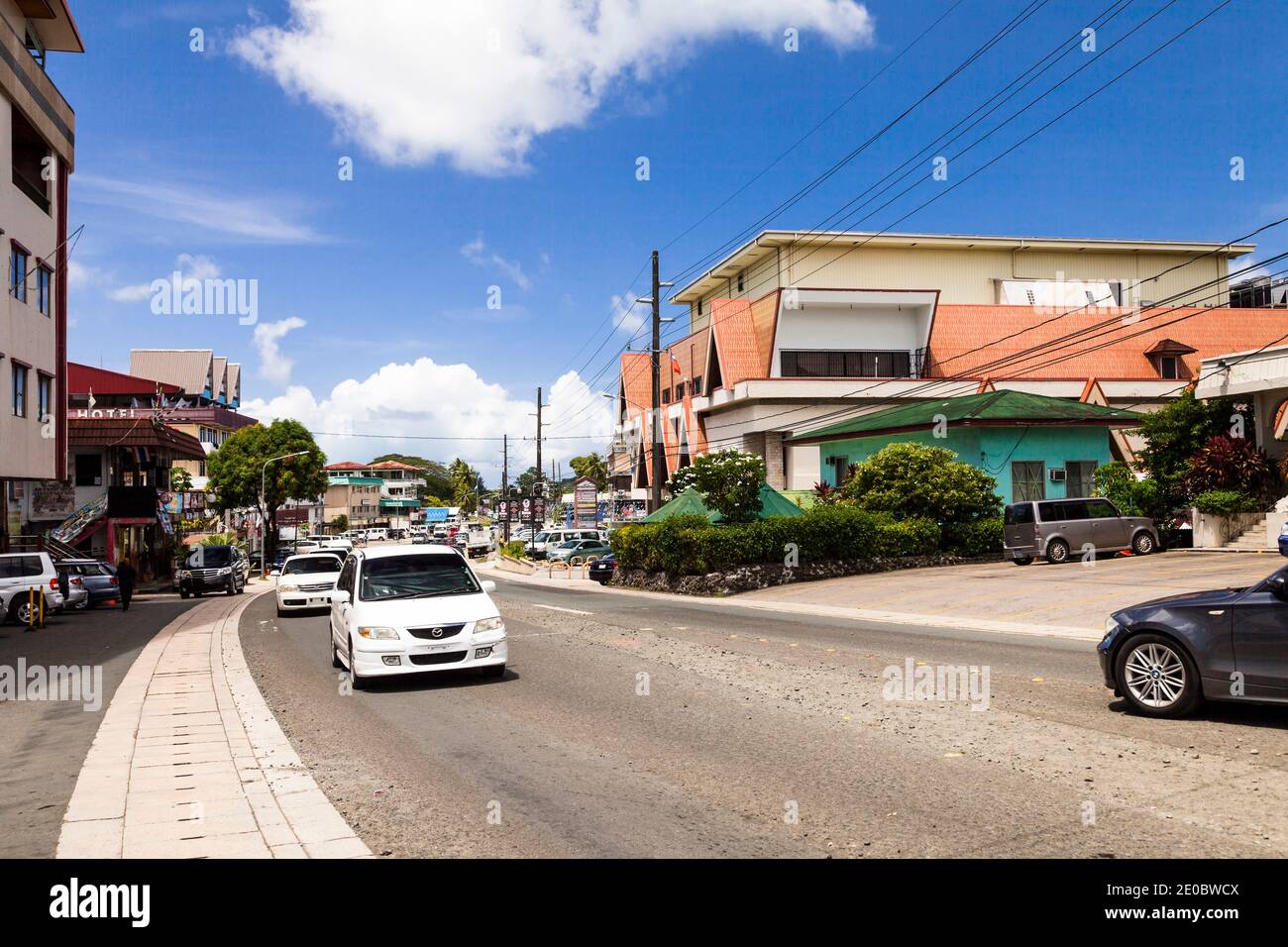 Main street of downtown at city centre, Island of Koror, Koror, Palau, Micronesia, Oceania Stock Photo