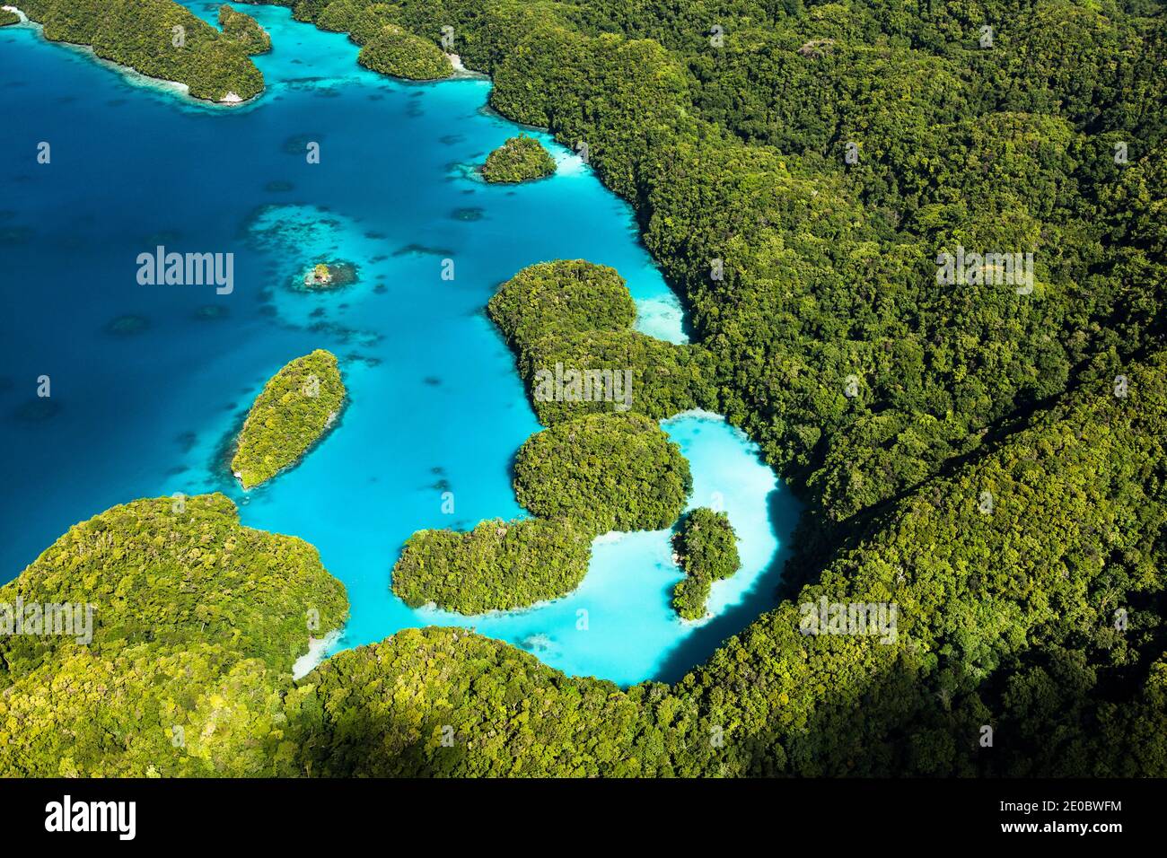 Aerial view of the Rock Islands, archipelago over Ngeruktabel island, Koror, Palau, Micronesia, Oceania Stock Photo