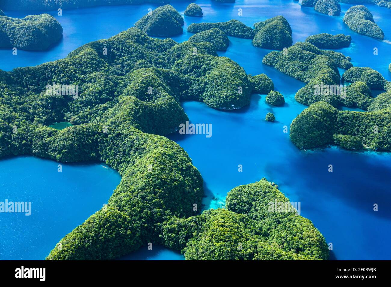 Aerial view of the Rock Islands, archipelago over Ngeruktabel island, Koror, Palau, Micronesia, Oceania Stock Photo