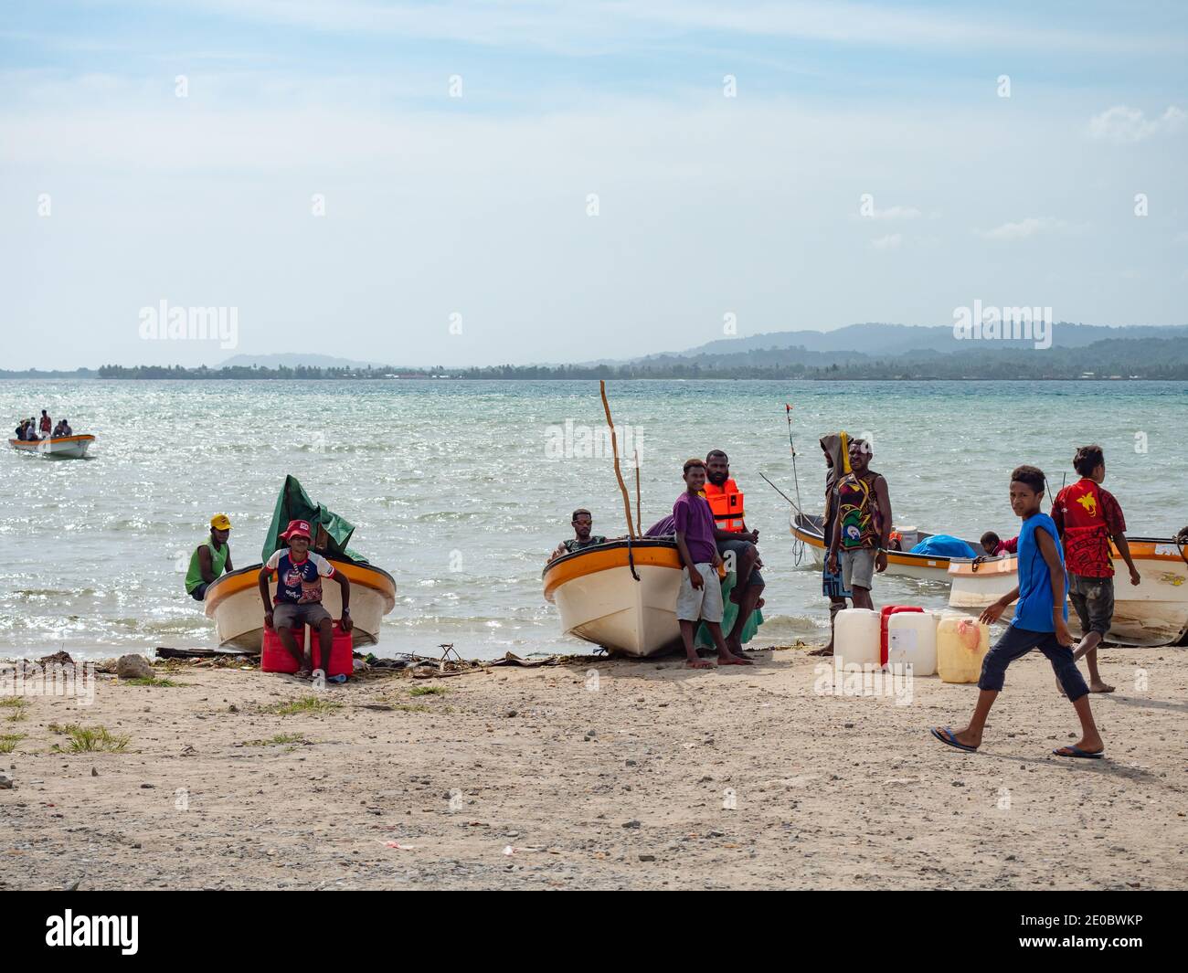 Passenger ferries at Wewak, the capital of the East Sepik province of Papua New Guinea. The dinghies are used for public transportation all along the Stock Photo