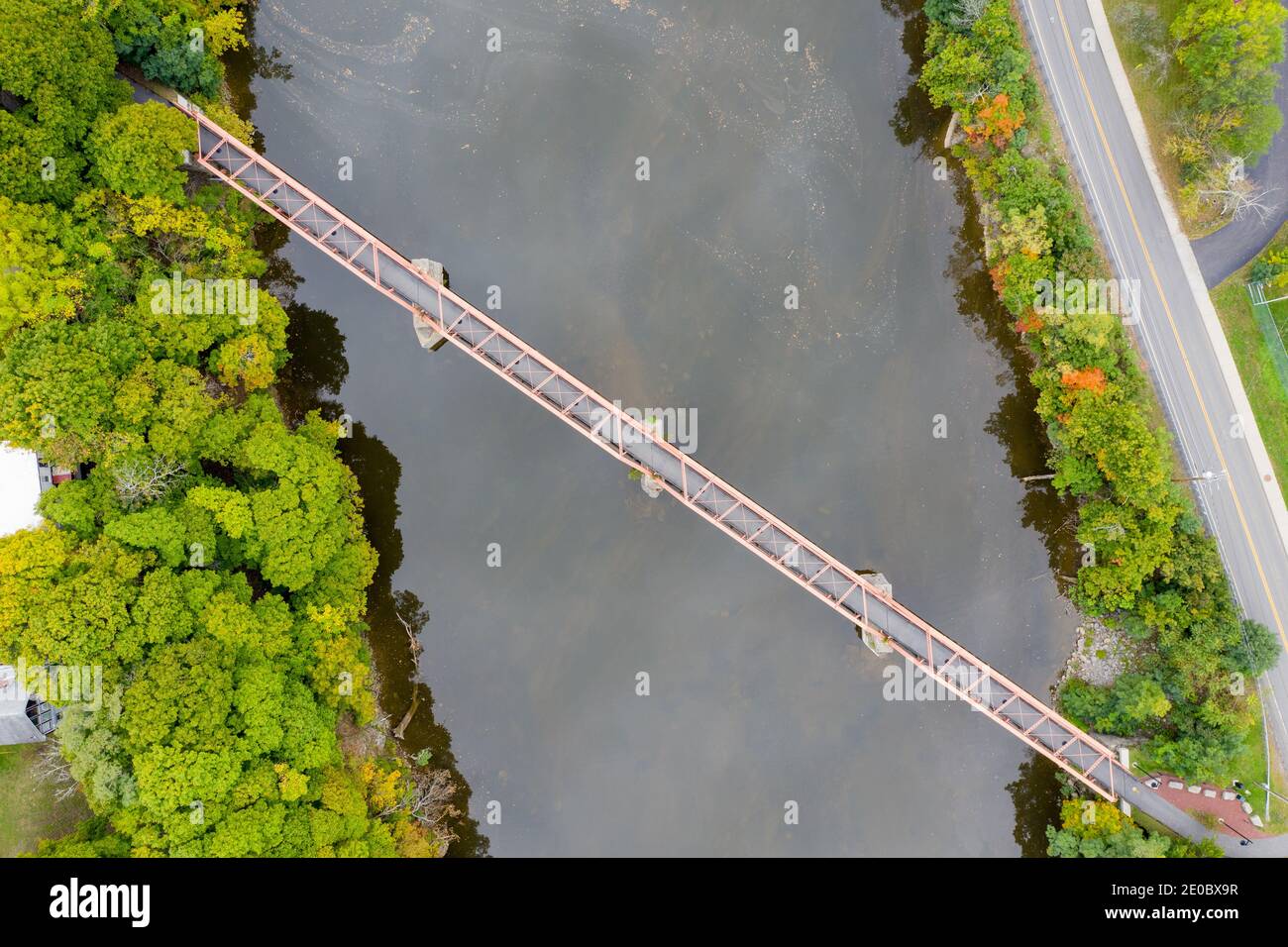 Black Bridge is a rehabilitated Pratt through truss bridge over Catskill Creek in Catskill, New York. Stock Photo