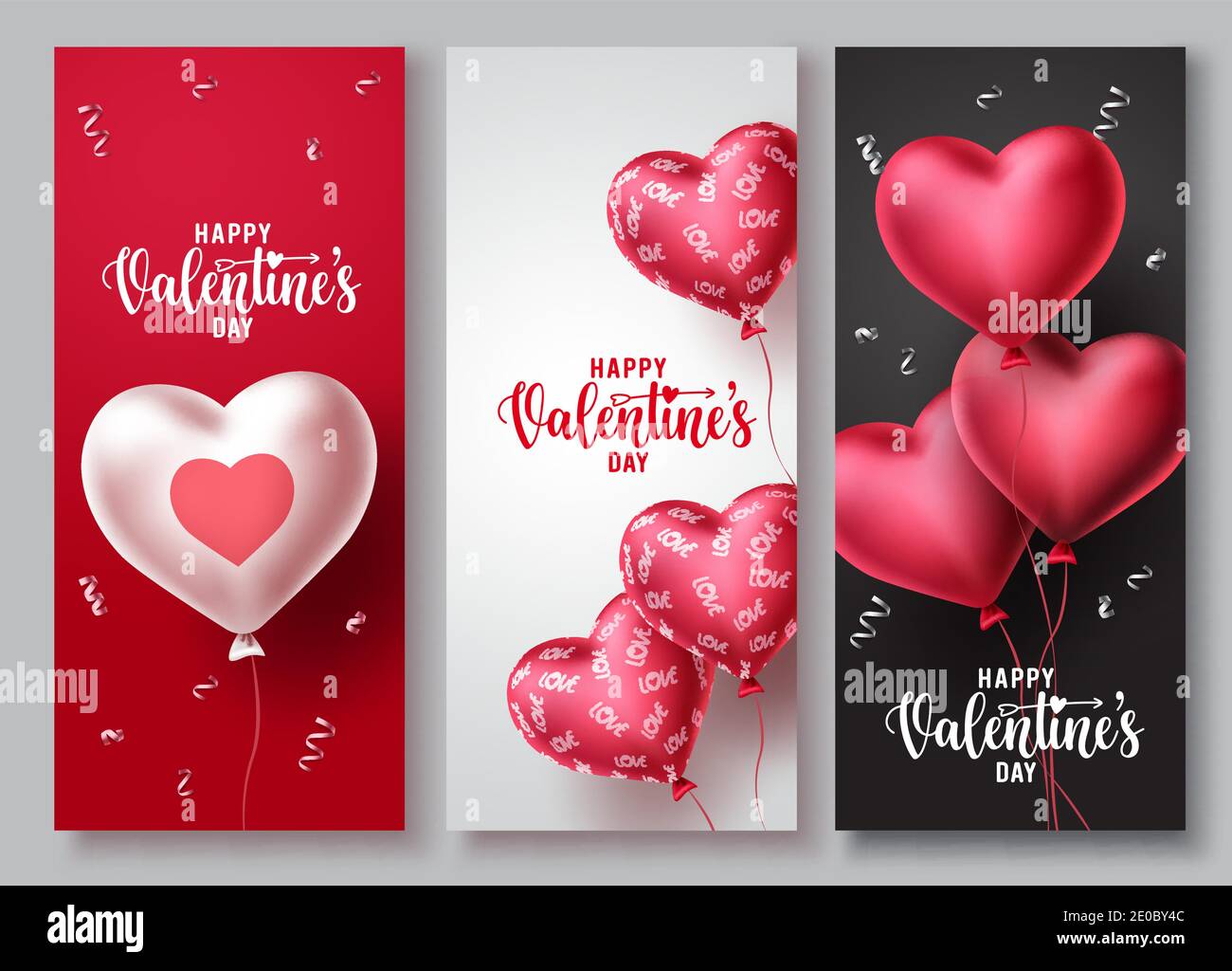 Happy valentines day vector poster background set. Valentines day greeting  text background collection with hearts shape balloon and patterns elements  Stock Vector Image & Art - Alamy