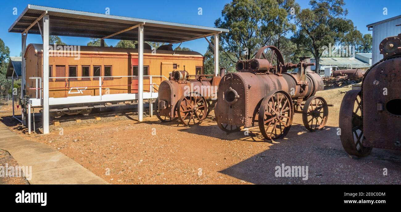 historic mining equipment exhibited at the Clermont Historical Centre, Clermont in the Isaac Region of Queensland, Australia Stock Photo