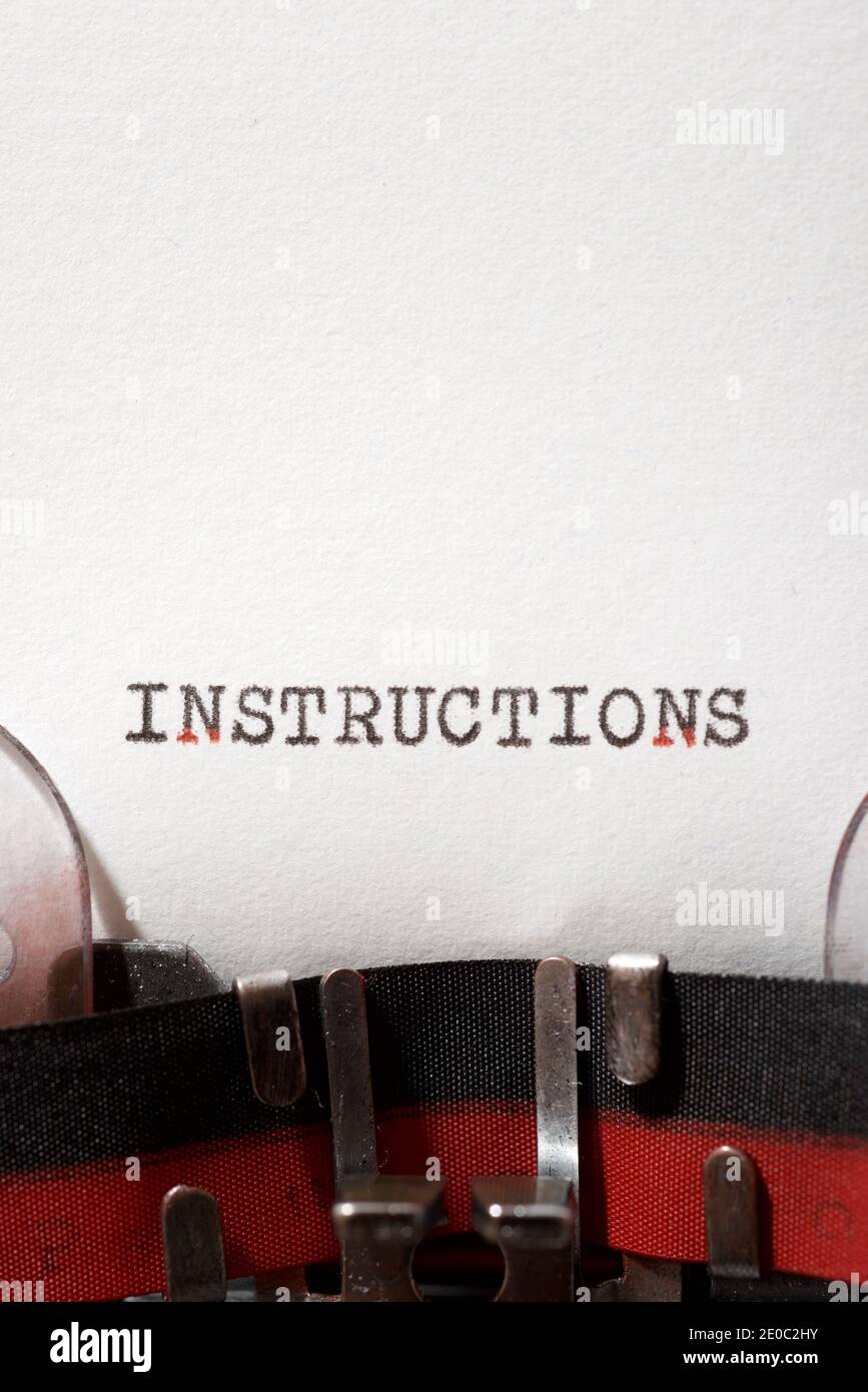 Instructions word written with a typewriter Stock Photo - Alamy