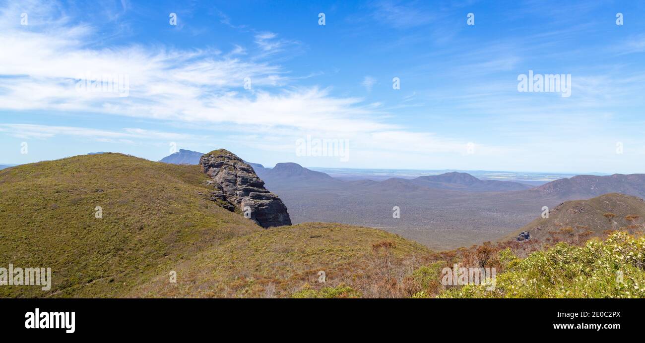 View into the Valley of the Sirtling Range Nationalpark close to Albany in Western Australia from Mt. Trio Stock Photo