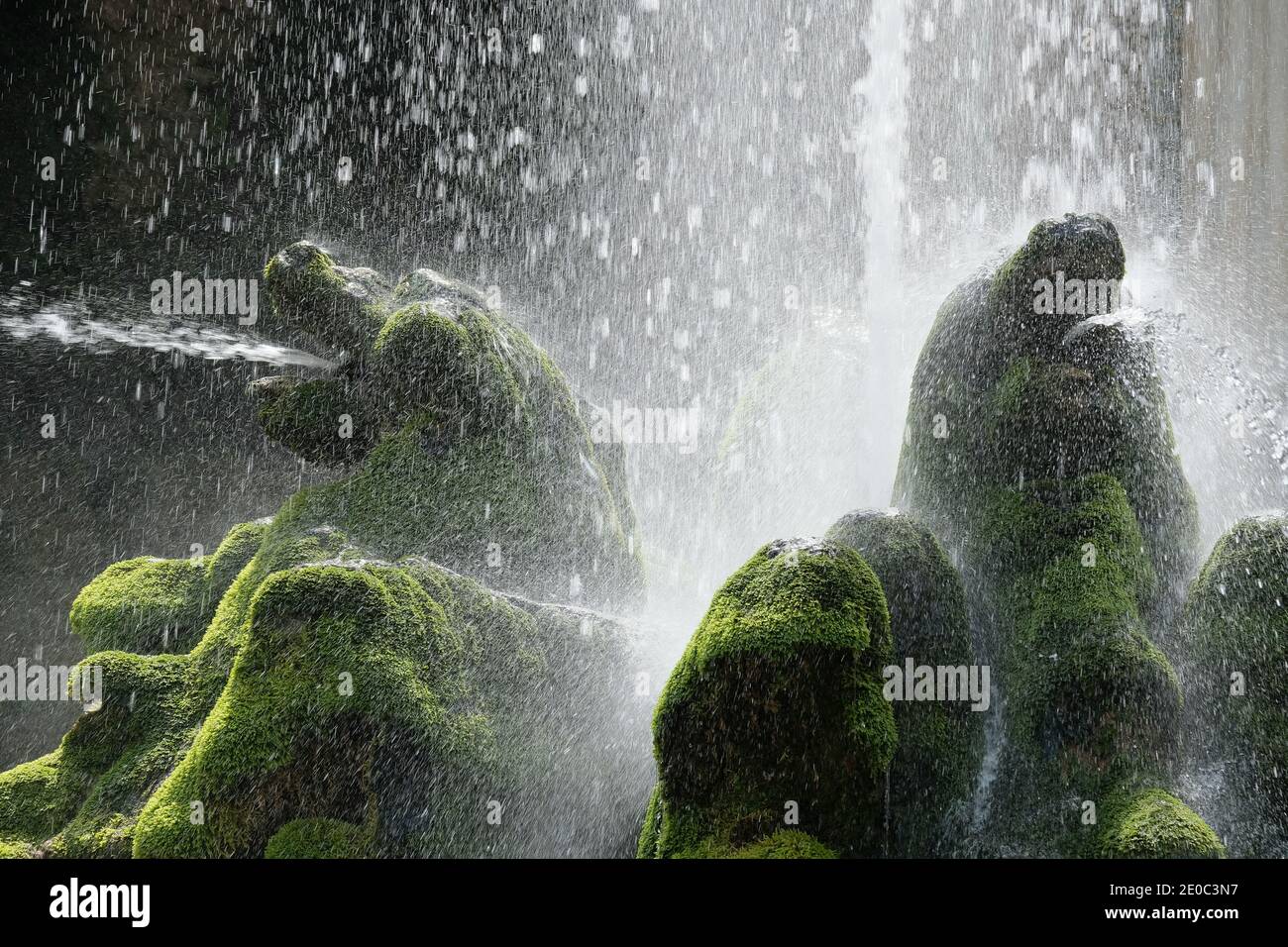 Close-up fountain of the Dragons (Fontana dei Draghi) designed by PIrro Ligorio in the garden of Villa d'Este, Tivoli, Italy Stock Photo