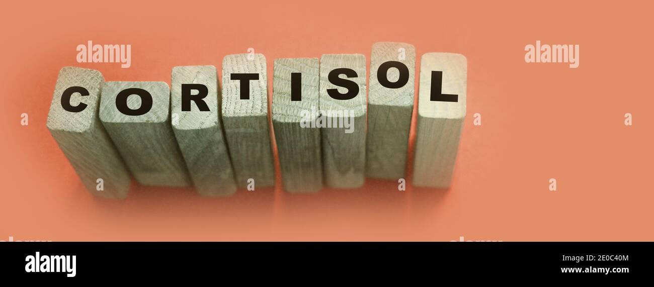 Cortisol word from wooden blocks. Medical concept. Stock Photo