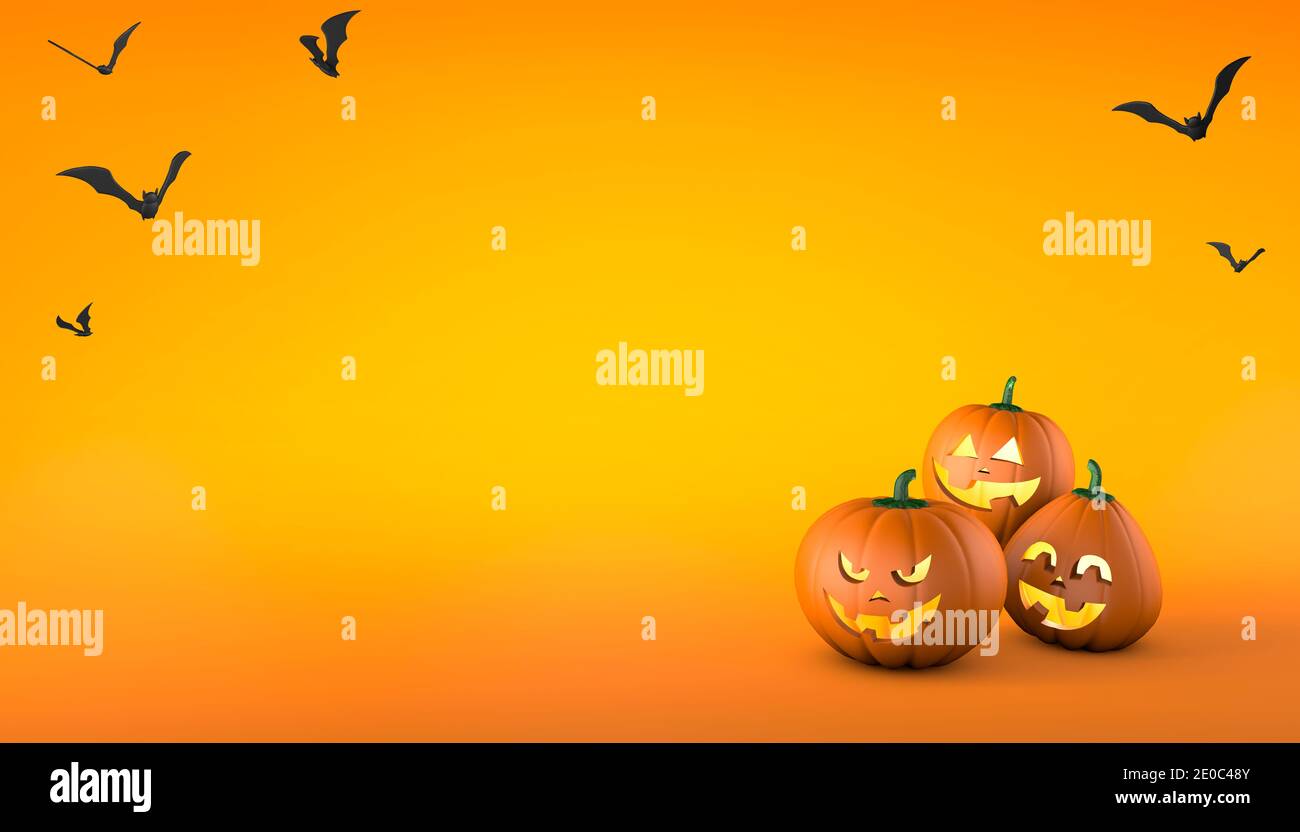 Pumpkins with smiling and cheerful faces and with an evil face on an ...
