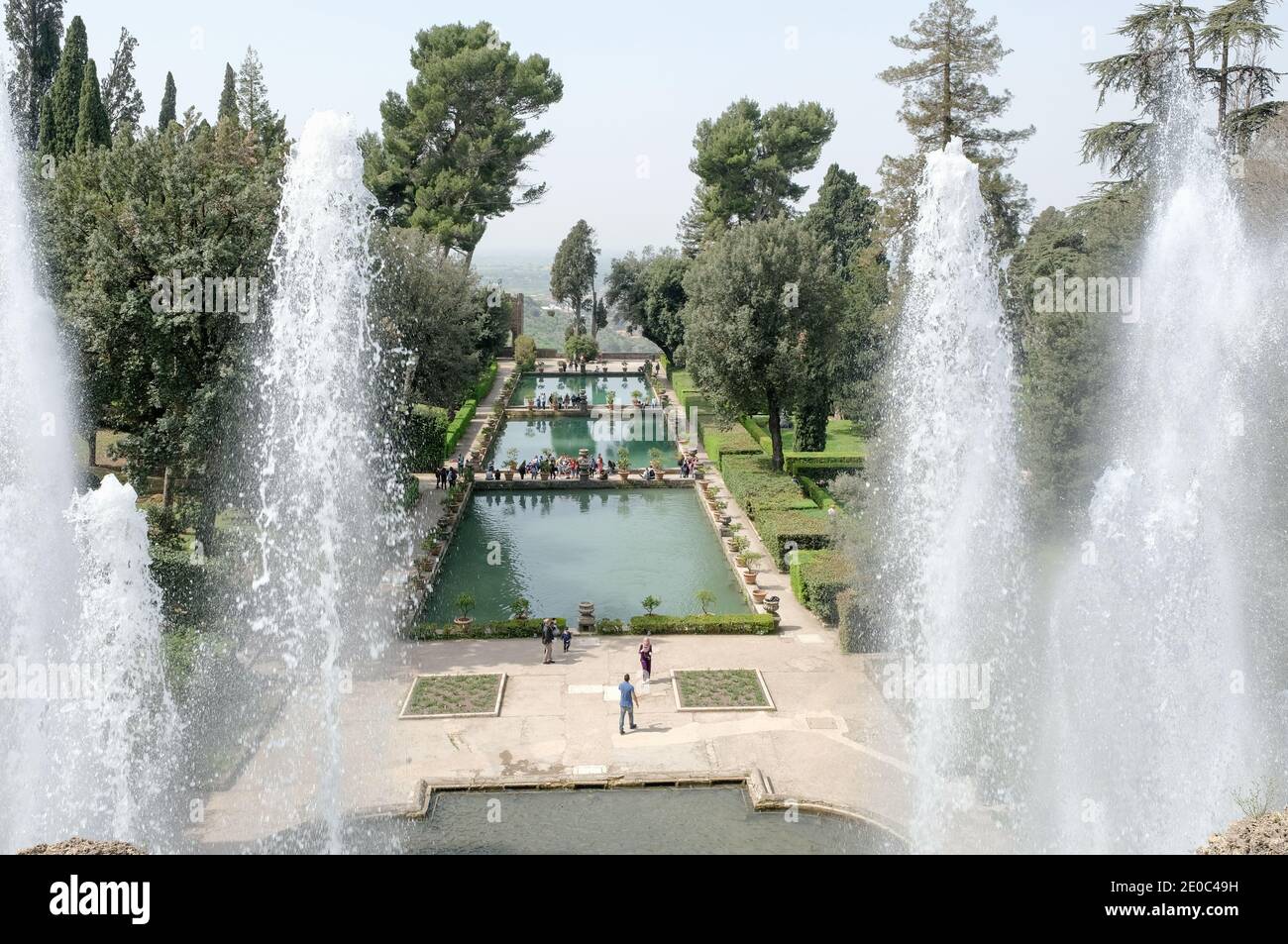 The fish ponds seen from the Fountain of the Organ (Fontana dell’Organo) in the garden of Villa d'Este, Tivoli, Italy Stock Photo