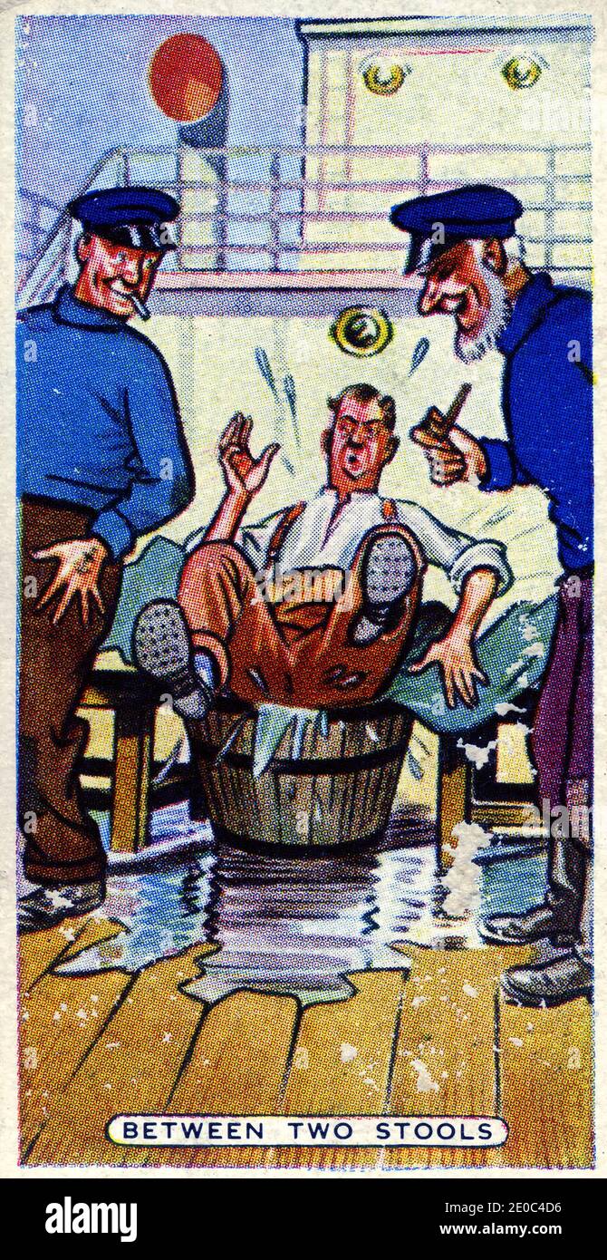 Cigarette Card Showing An English Phrase Between Two Stools Generally Meaning That A Person Has Missed Out On An Opportunity Through Indecision Stock Photo Alamy Cigarette Card Showing An English Phrase Between Two Stools Generally Meaning That A Person Has Missed Out On An Opportunity Through Indecision Stock Photo Alamy