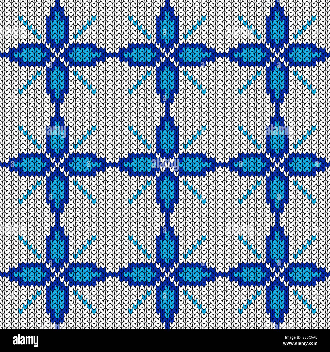 Ornate knitting seamless vector pattern in blue and white hues as a ...