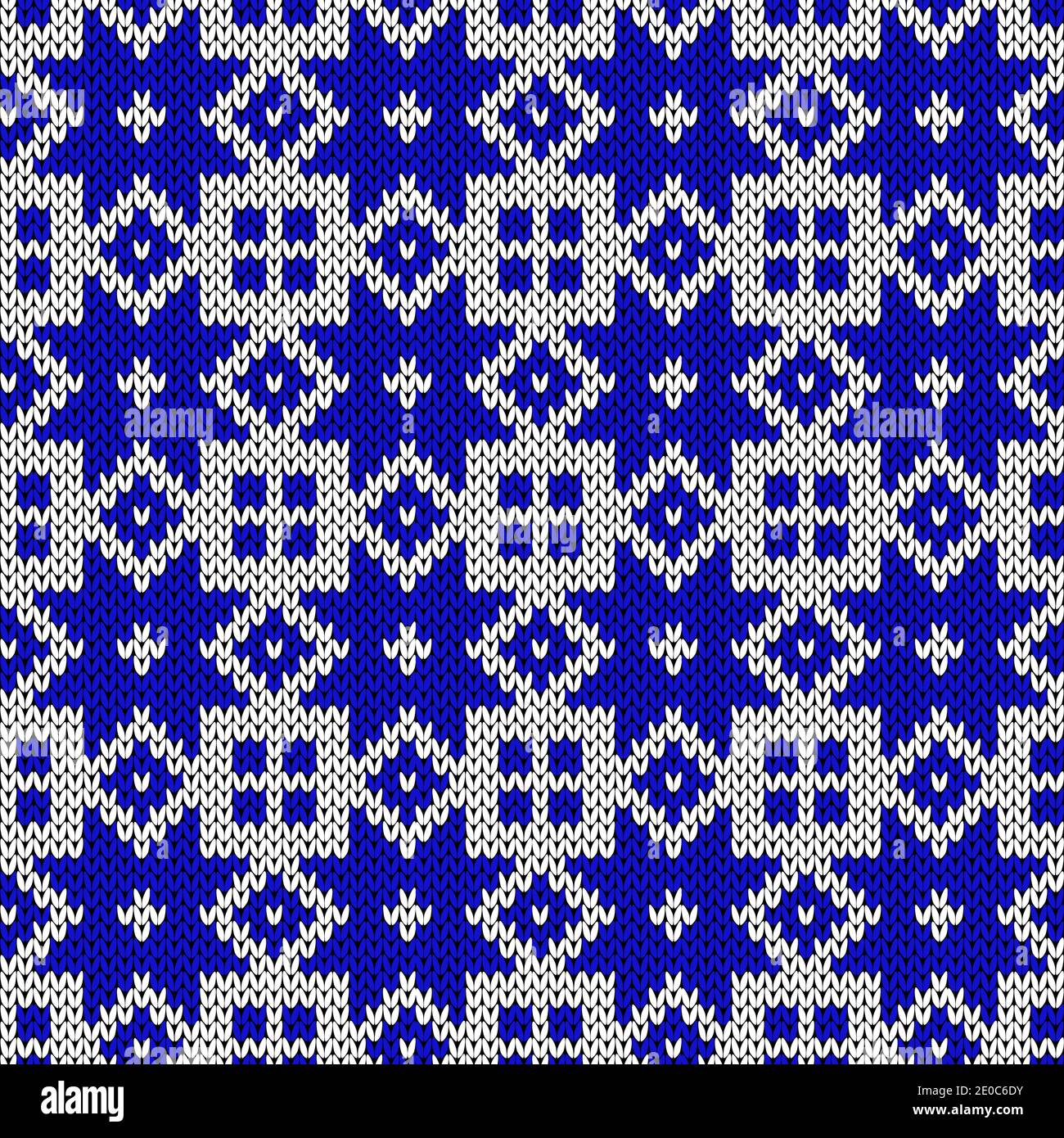 Ornamental knitting seamless vector pattern in blue and white colors ...