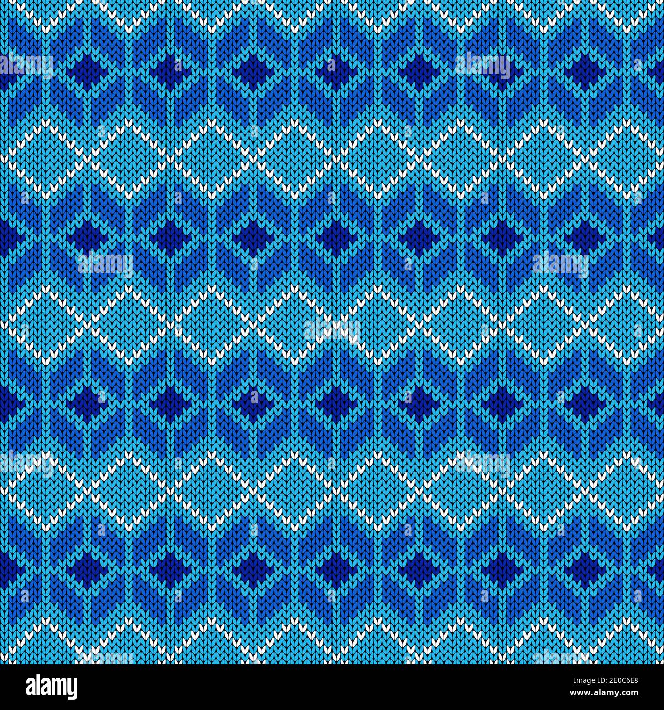Seamless knitting pattern in blue and white hues, vector pattern as a ...