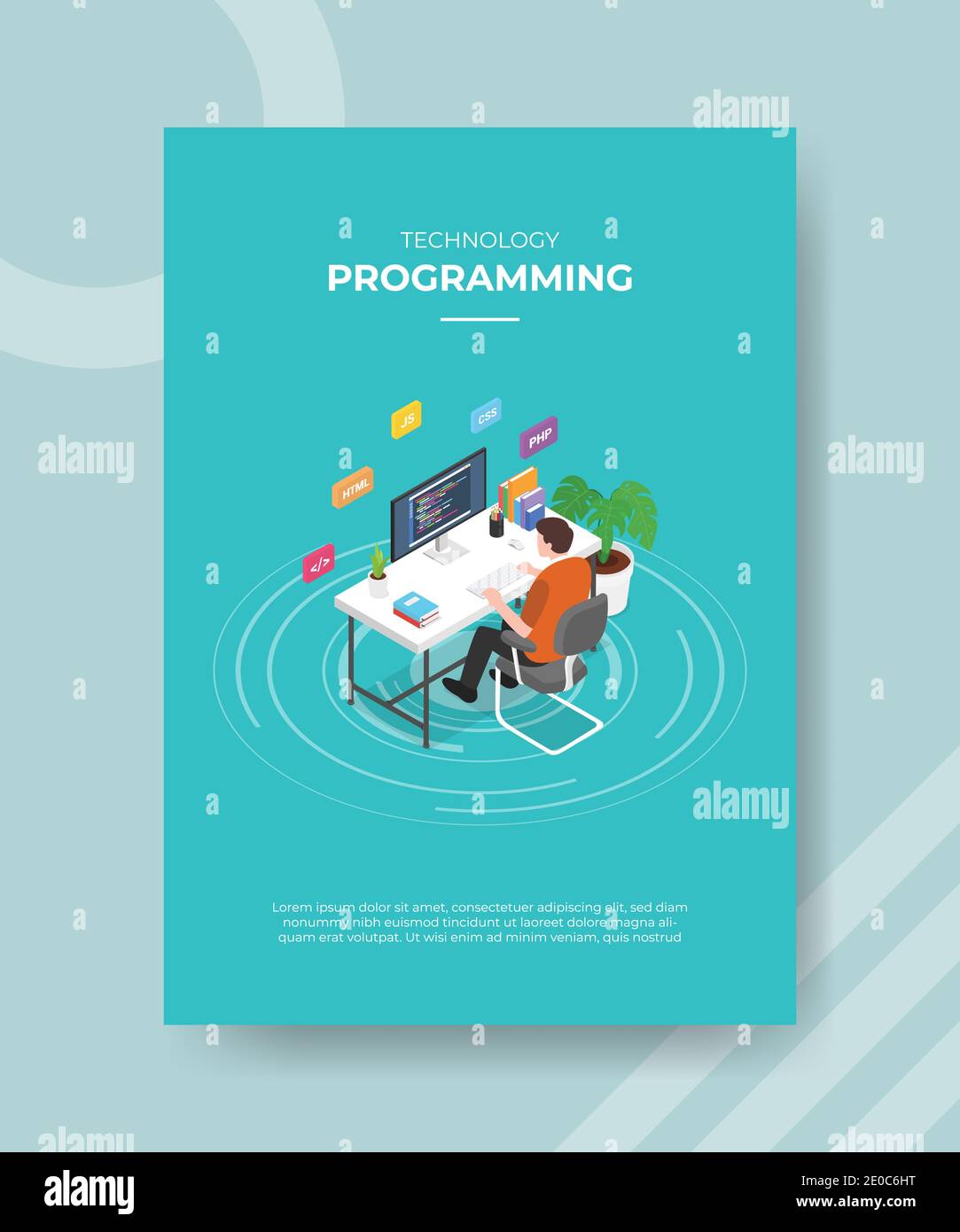 programming concept men sitting use computer desktop for template of ...