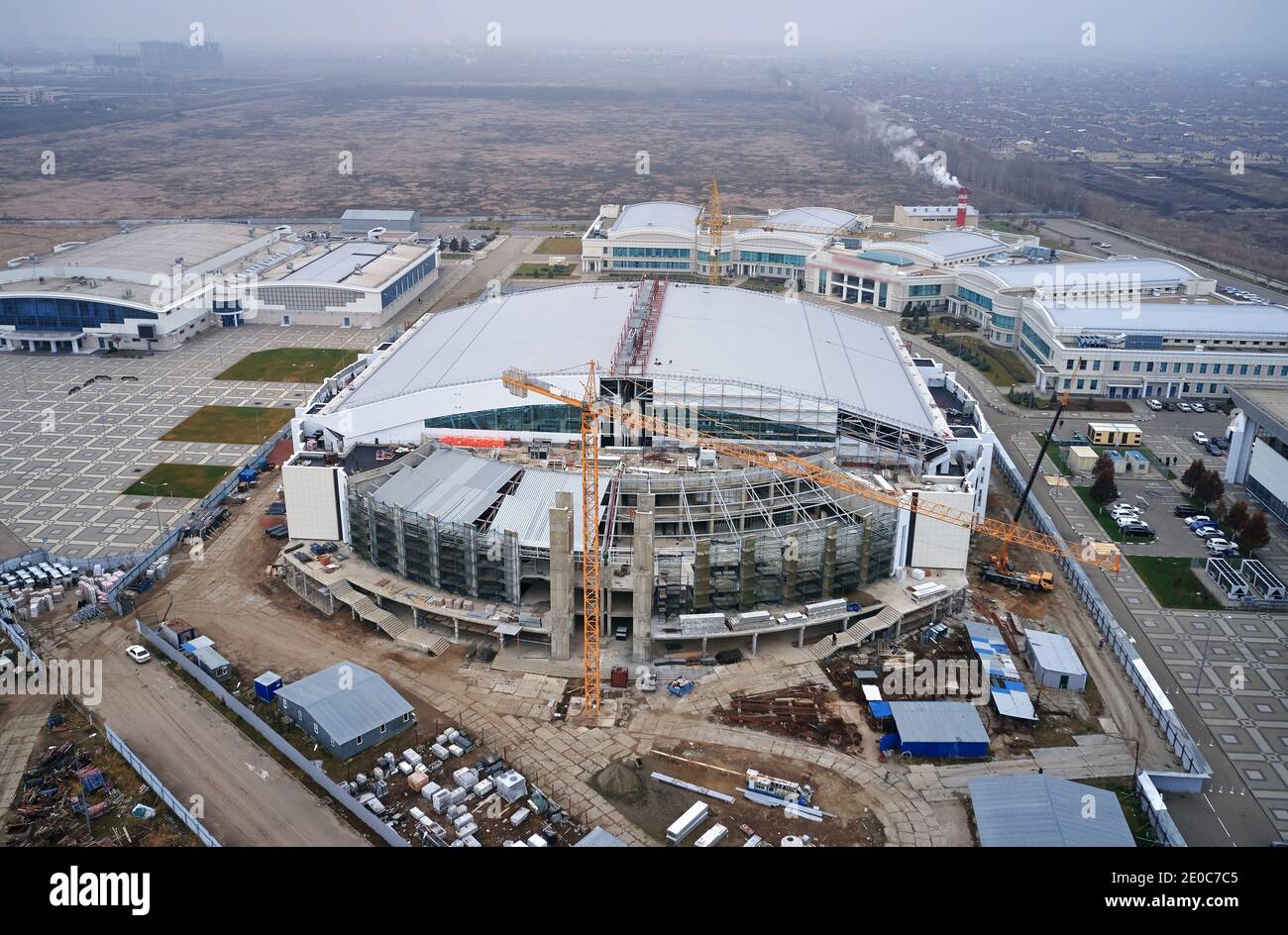 top view of the stadium construction Stock Photo