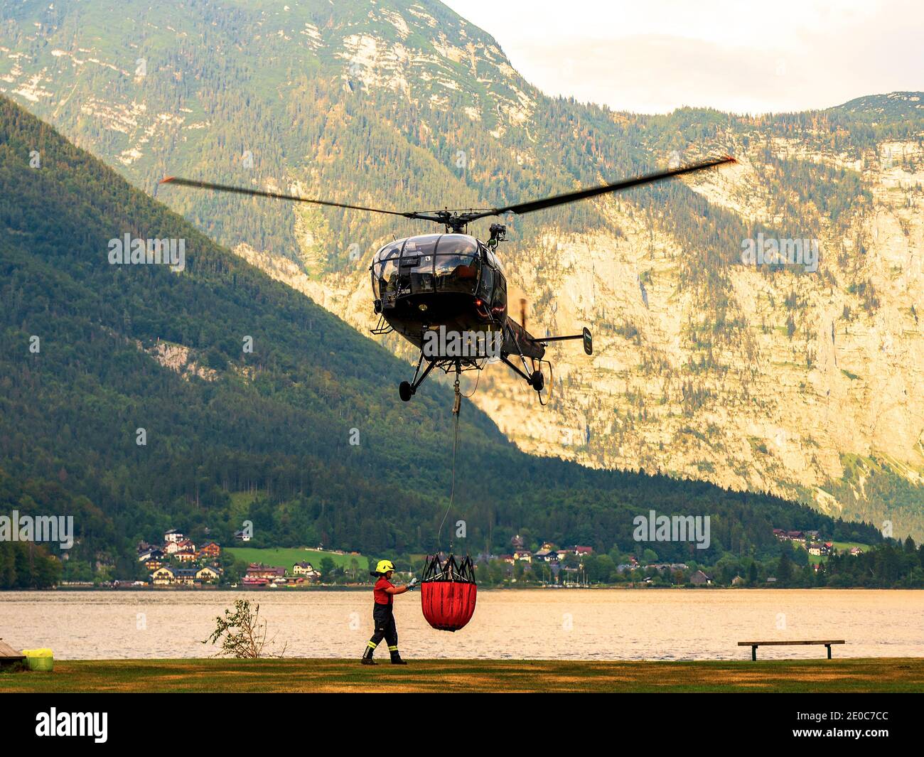 Hallstatt / Austria 08.22. 2018. fire on the mountains. The fireman and ...