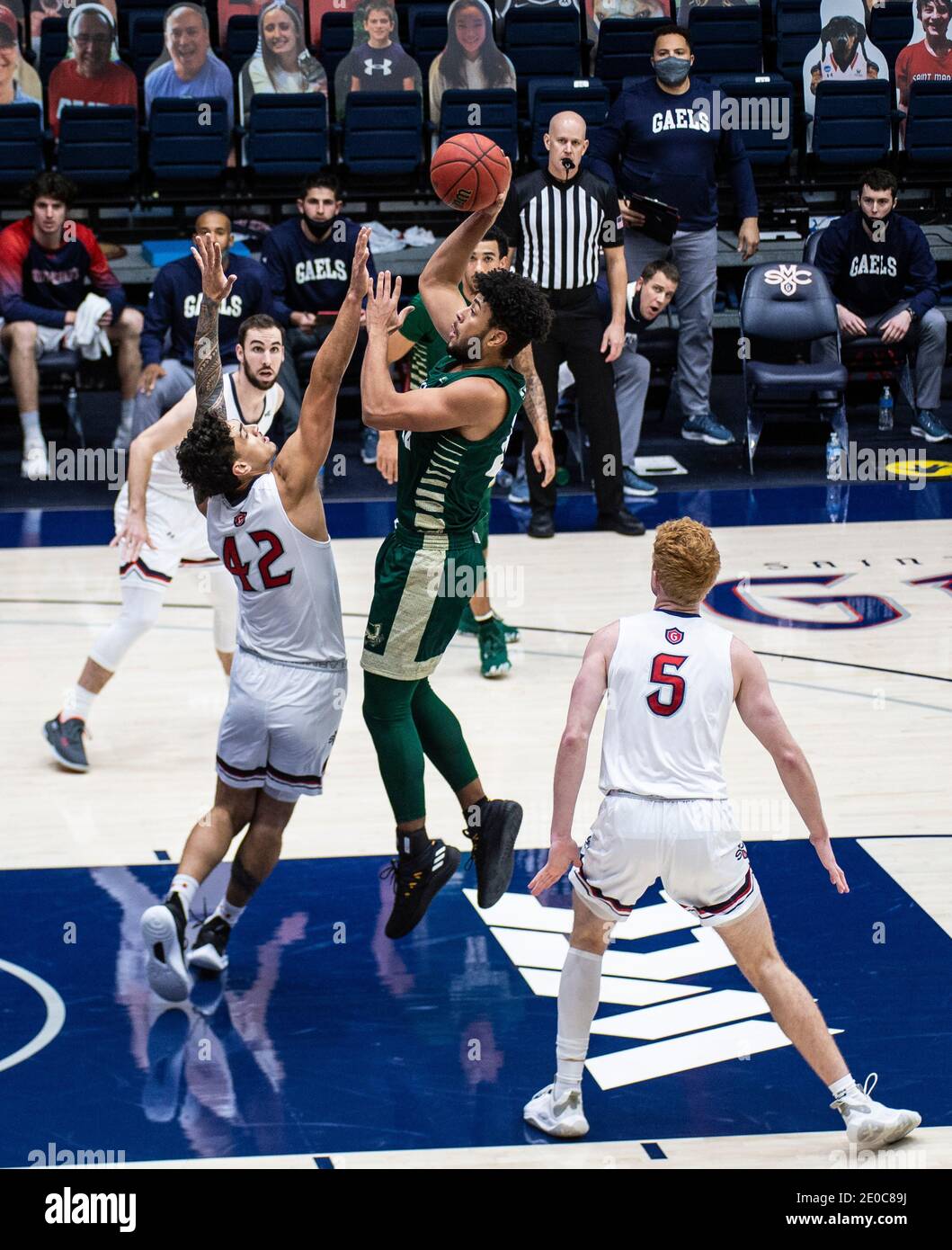 Moraga, CA U.S. 30th Dec, 2020. A. Sacramento State Hornets forward Ethan Esposito (22) takes a shot at the top of the key during the NCAA Men's Basketball game between Sacramento State Hornets and the Saint Mary's Gaels 45-63 lost at McKeon Pavilion Moraga Calif. Thurman James/CSM/Alamy Live News Stock Photo