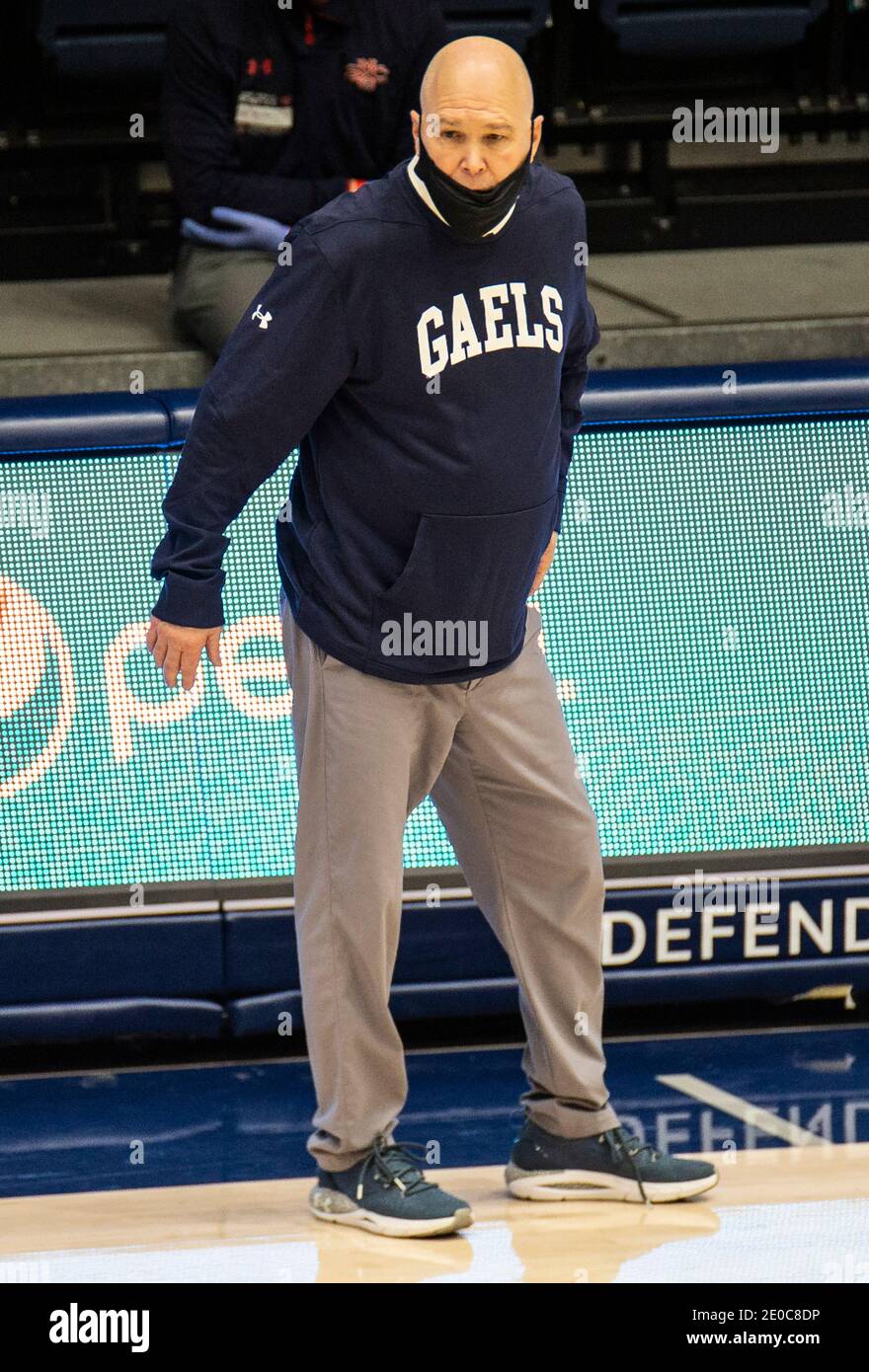 Moraga, CA U.S. 30th Dec, 2020. A. St. Mary's Gaels head coach Randy Bennett look over the defense during the NCAA Men's Basketball game between Sacramento State Hornets and the Saint Mary's Gaels 63-45 win at McKeon Pavilion Moraga Calif. Thurman James/CSM/Alamy Live News Stock Photo