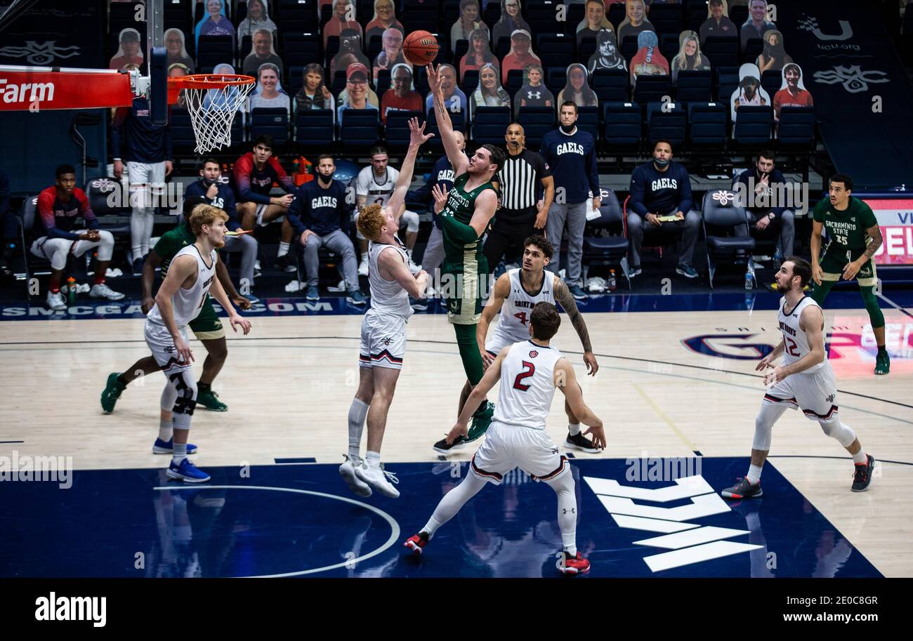 Moraga, CA U.S. 30th Dec, 2020. A. Sacramento State Hornets guard Bryce Fowler (23) shoots a sky hook during the NCAA Men's Basketball game between Sacramento State Hornets and the Saint Mary's Gaels 45-63 lost at McKeon Pavilion Moraga Calif. Thurman James/CSM/Alamy Live News Stock Photo