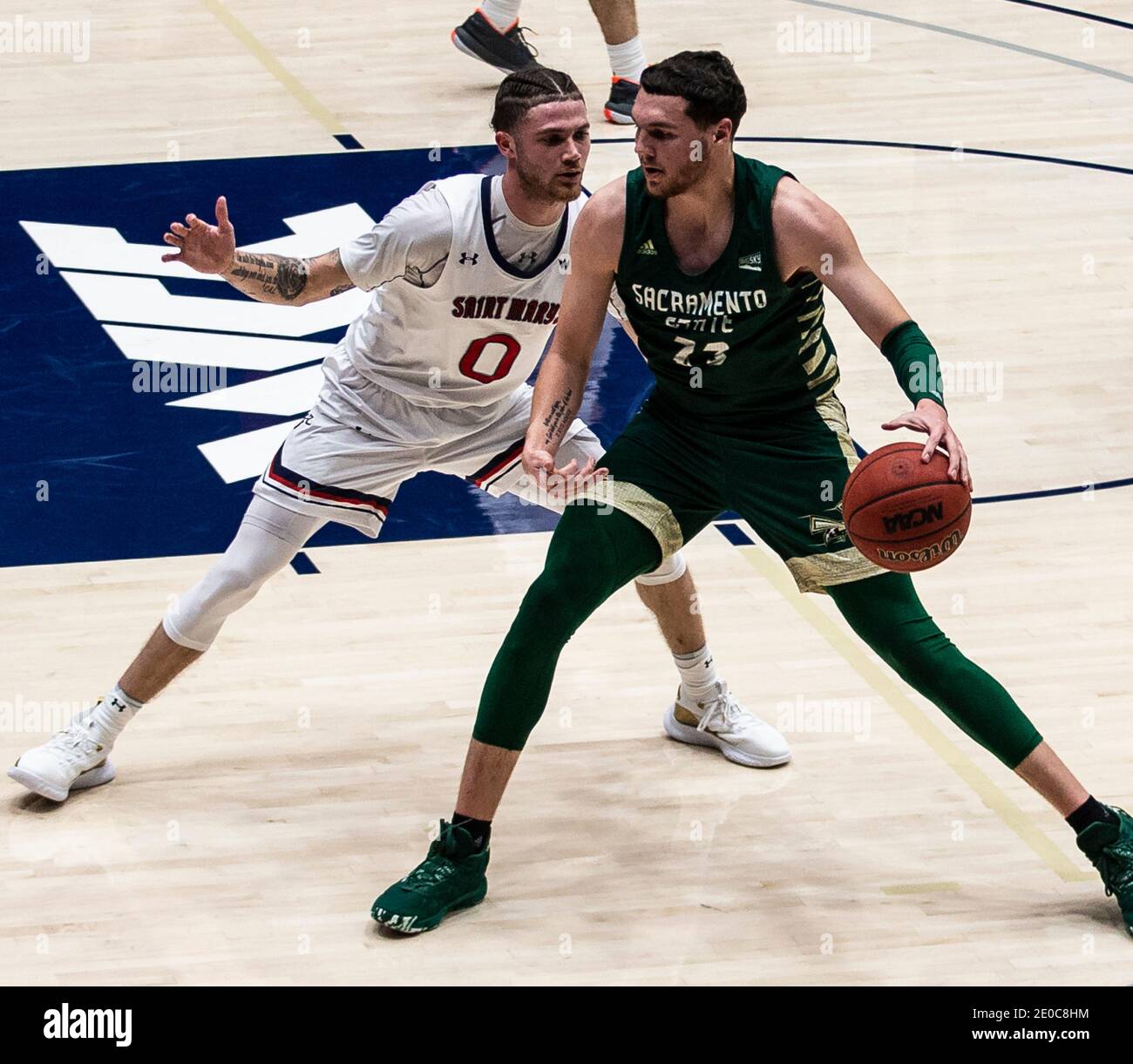 Moraga, CA U.S. 30th Dec, 2020. A. Sacramento State Hornets guard Bryce Fowler (23) drives to the basket during the NCAA Men's Basketball game between Sacramento State Hornets and the Saint Mary's Gaels 45-63 lost at McKeon Pavilion Moraga Calif. Thurman James/CSM/Alamy Live News Stock Photo