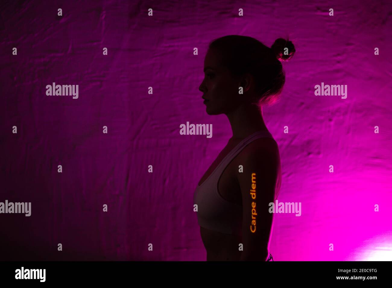 Young Adult Woman With Words Carpe Diem Translated From Latin Language As Seize The Day On Her Body Stock Photo Alamy