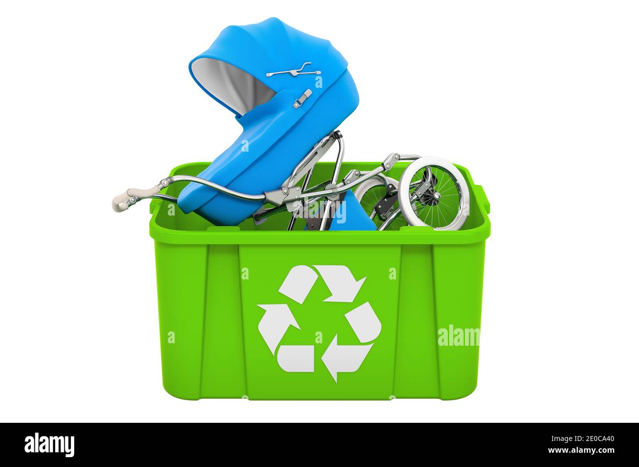Recycling trashcan with baby stroller, 3D rendering isolated on white  background Stock Photo - Alamy