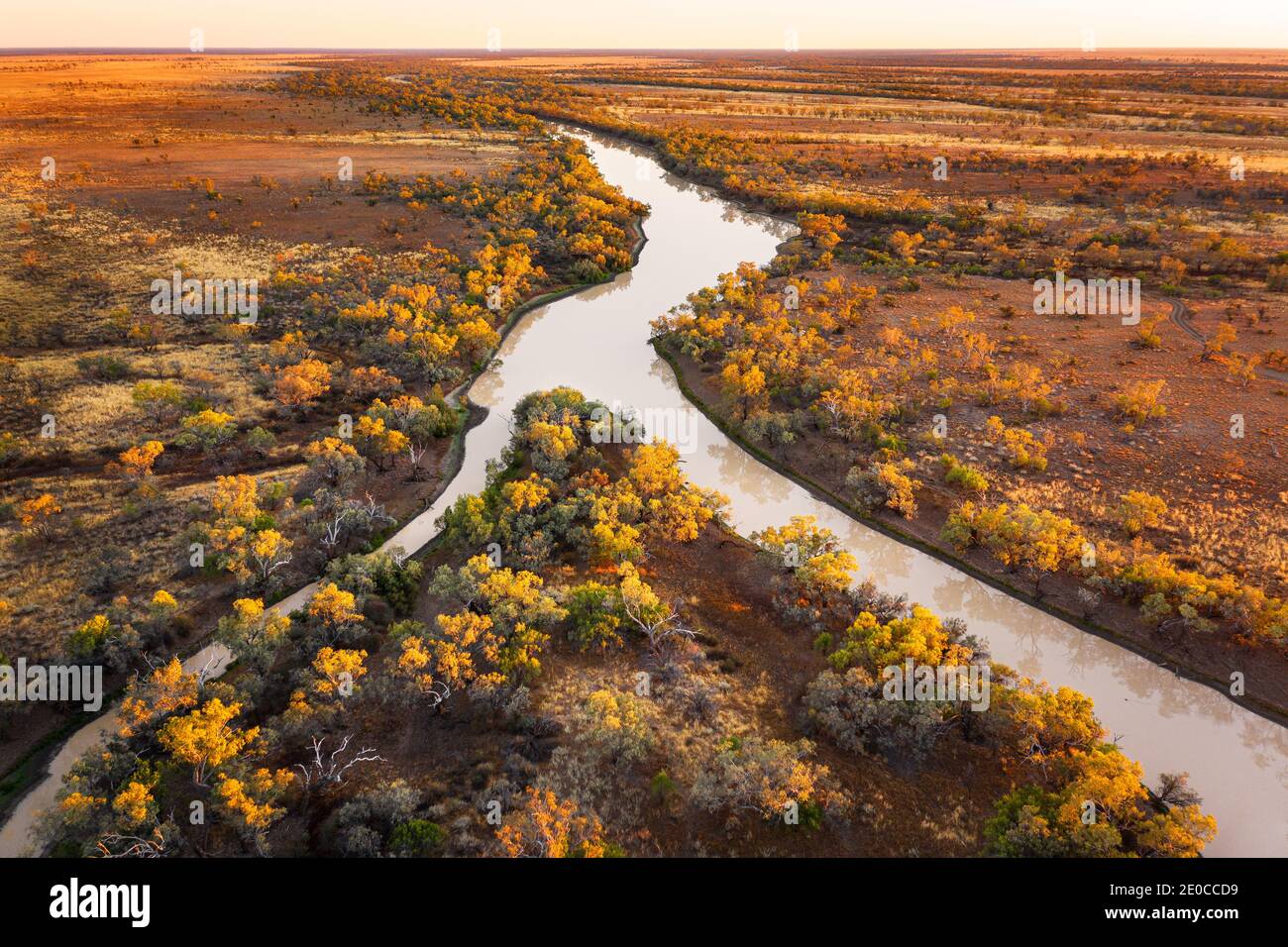 Aerial shot of Thomson River in remote Lochern National Park. Stock Photo
