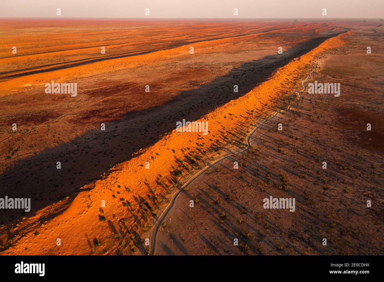 Aerial shot of the famous red Simpson Desert dunes. Stock Photo