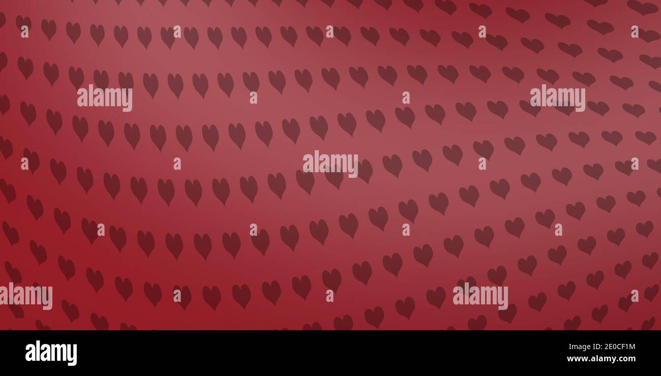 background with hearts on red, panoramic illustration, pattern for design. Stock Photo
