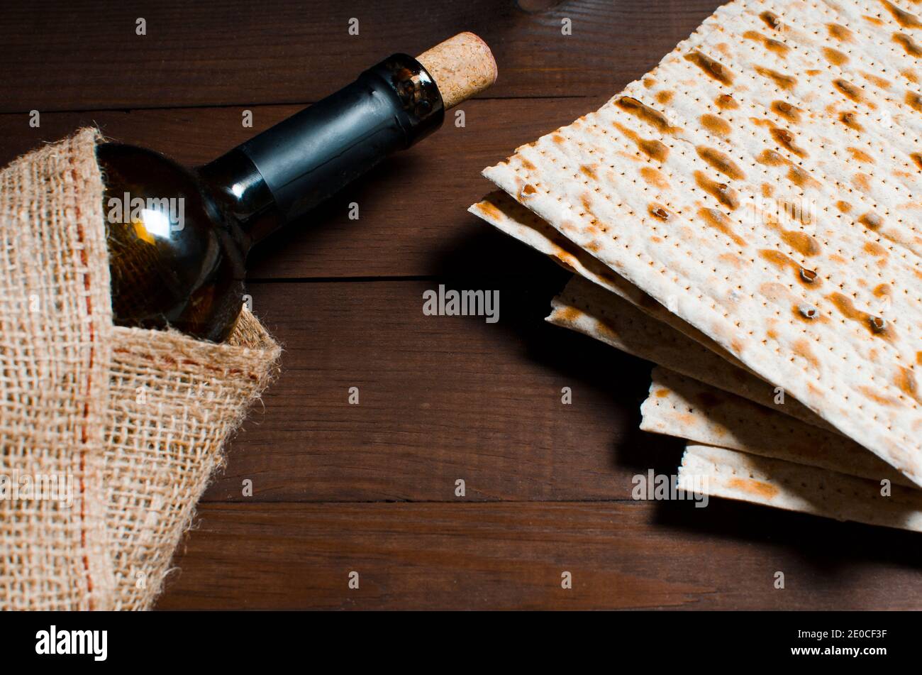 traditional Jewish kosher matzo for Easter pesah on a wooden table