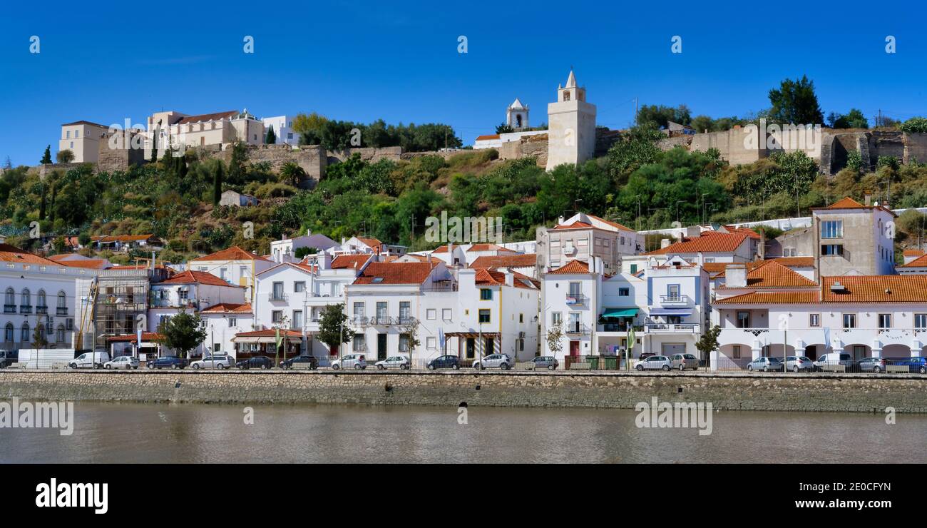 Alcacer do Sal Castle and promenade along the Sado River, Lisbon coast, Portugal, Europe Stock Photo