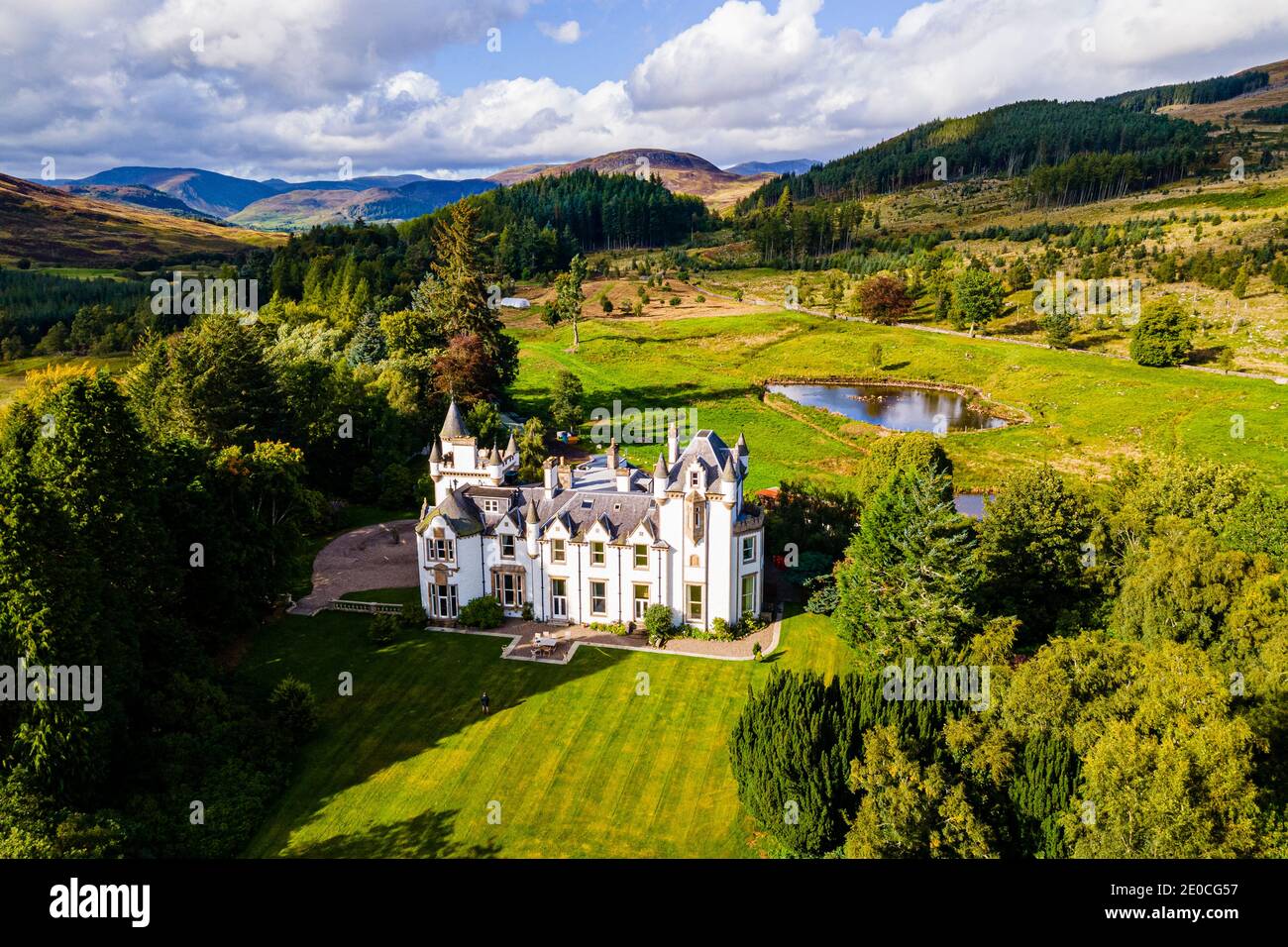 Aerial of Dalnaglar Castle, Glenshee, Perthshire, Scotland, United Kingdom, Europe Stock Photo