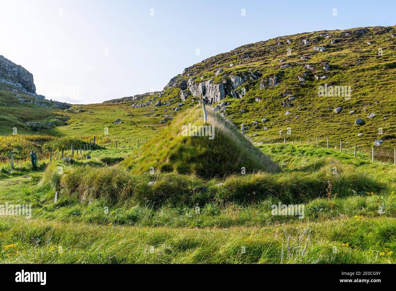 Iron Age house on Bosta beach, Isle of Lewis, Outer Hebrides, Scotland, United Kingdom, Europe Stock Photo