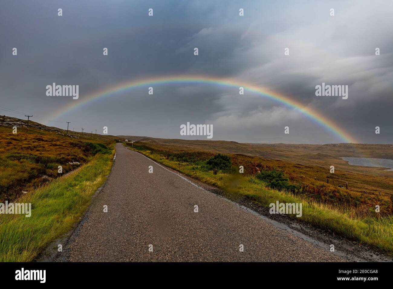 Rainbow over the N500 (NC500) (North Coast 500), Scotland, United Kingdom, Europe Stock Photo