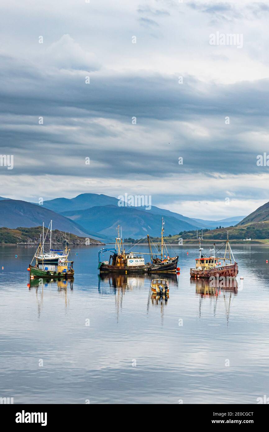 Fishing boats, Bay of Ullapool, Ross and Cromarty, Highlands, Scotland, United Kingdom, Europe Stock Photo
