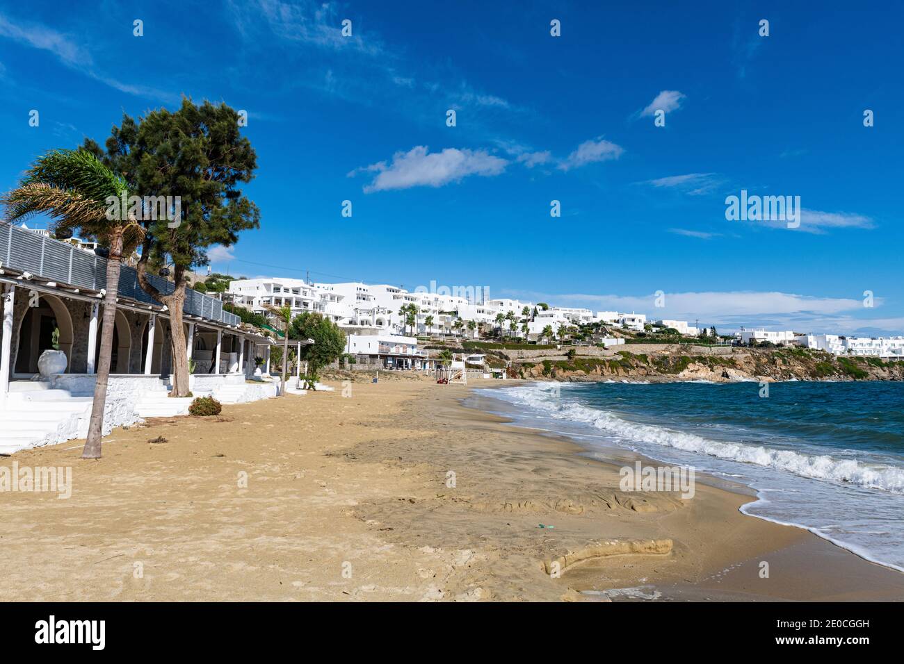 Paralia Psarou beach, Mykonos, Cyclades, Greek Islands, Greece, Europe Stock Photo